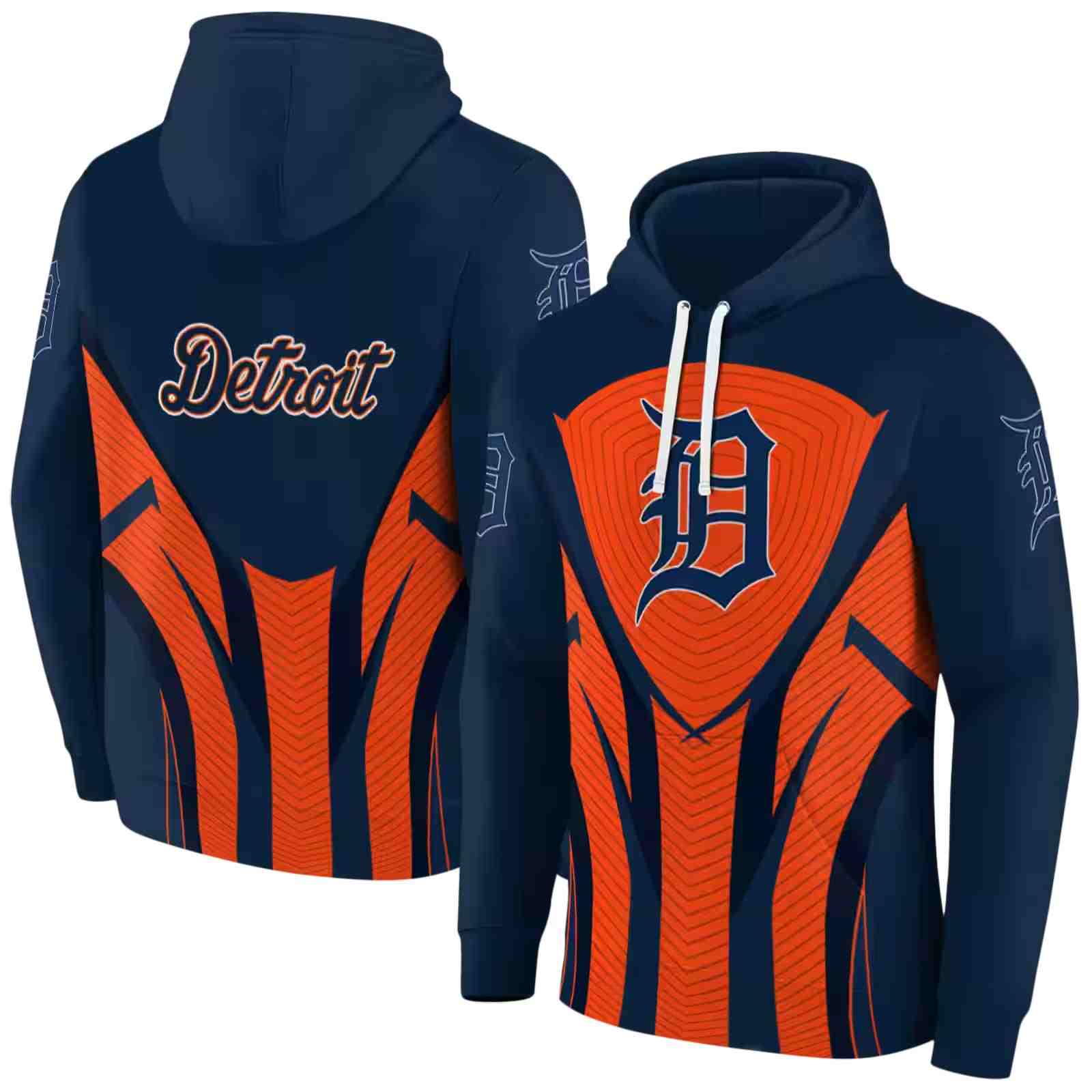 detroit tigers concentric lines navy black hoodie fashion forward