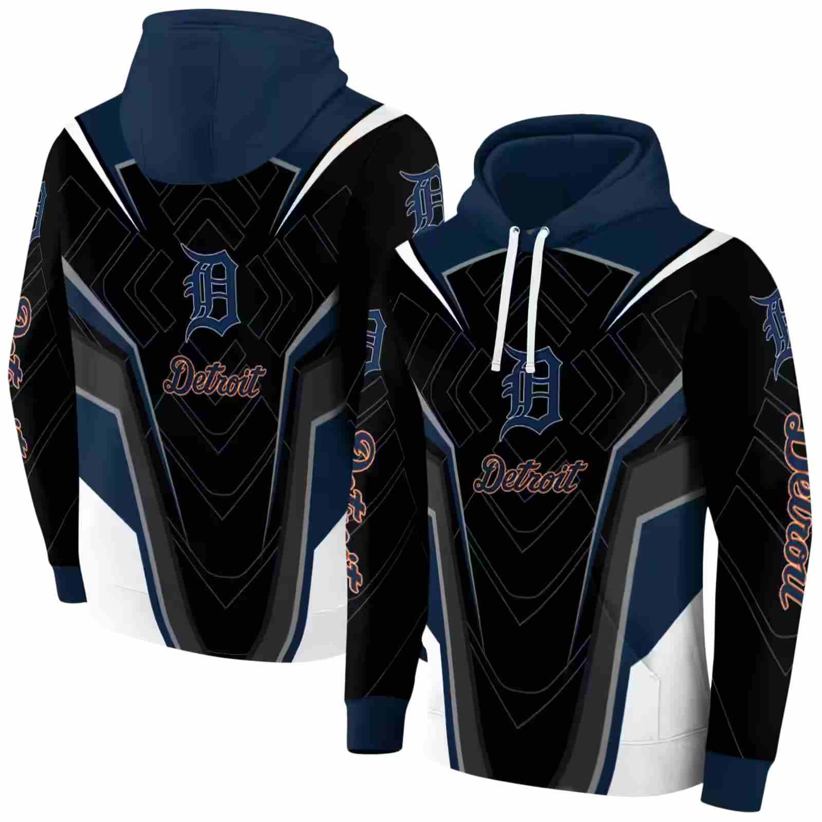 detroit tigers futuristic pattern navy black hoodie fashion forward