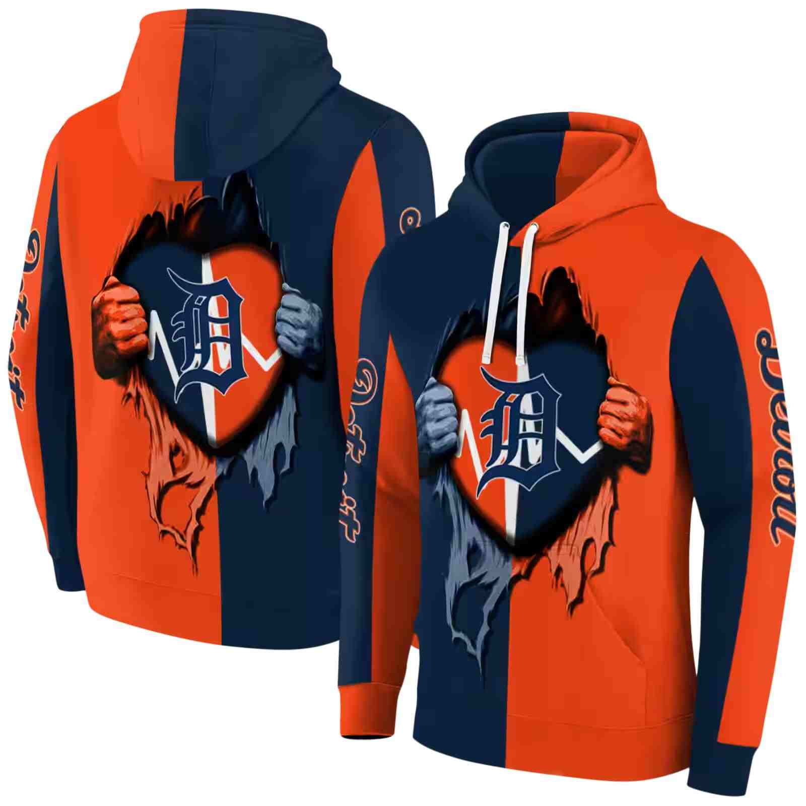 detroit tigers heartbeat graphic navy hoodie fashion forward