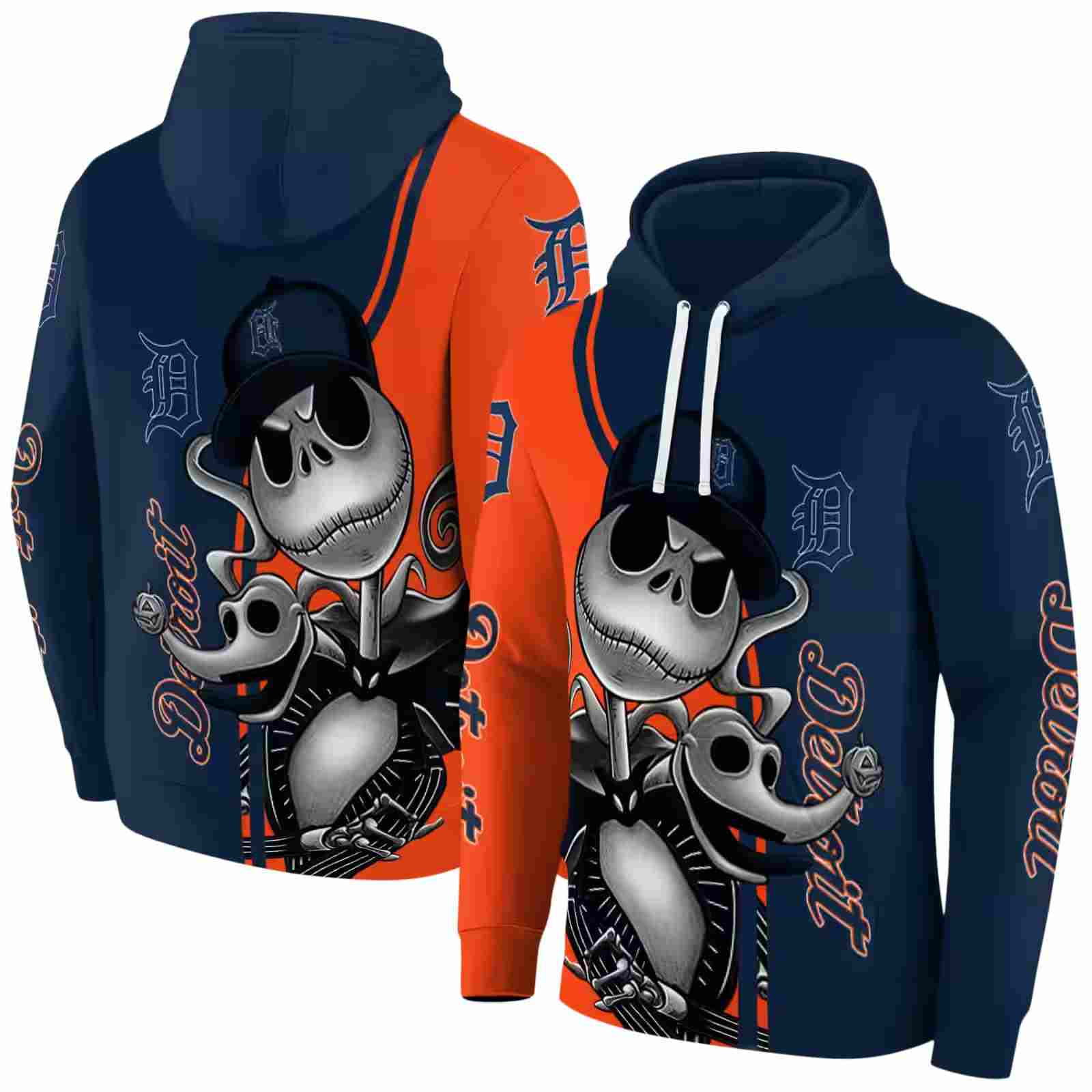 detroit tigers jack skellington navy hoodie fashion forward