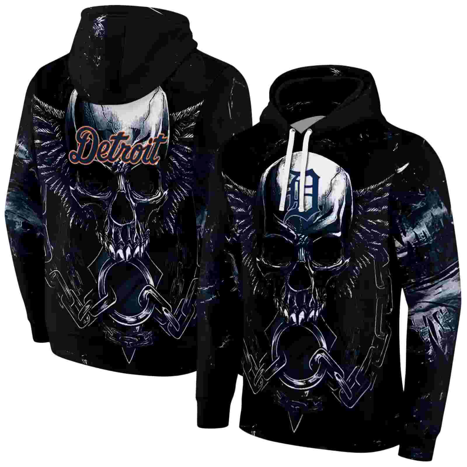 detroit tigers skull artwork navy black hoodie fashion forward