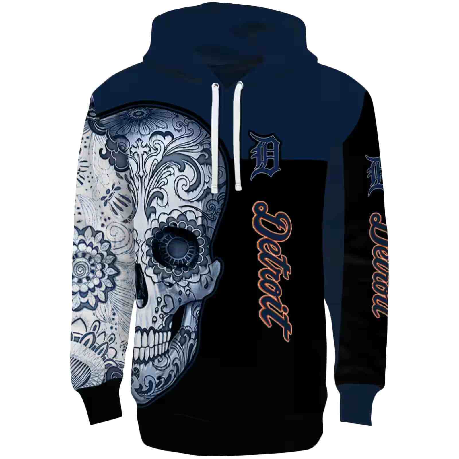 Detroit Tigers Sugar Skull Navy Black Hoodie