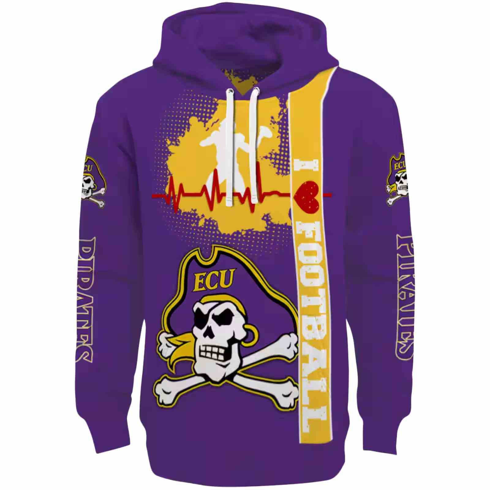 East Carolina Pirates Football Heartbeat Purple Hoodie