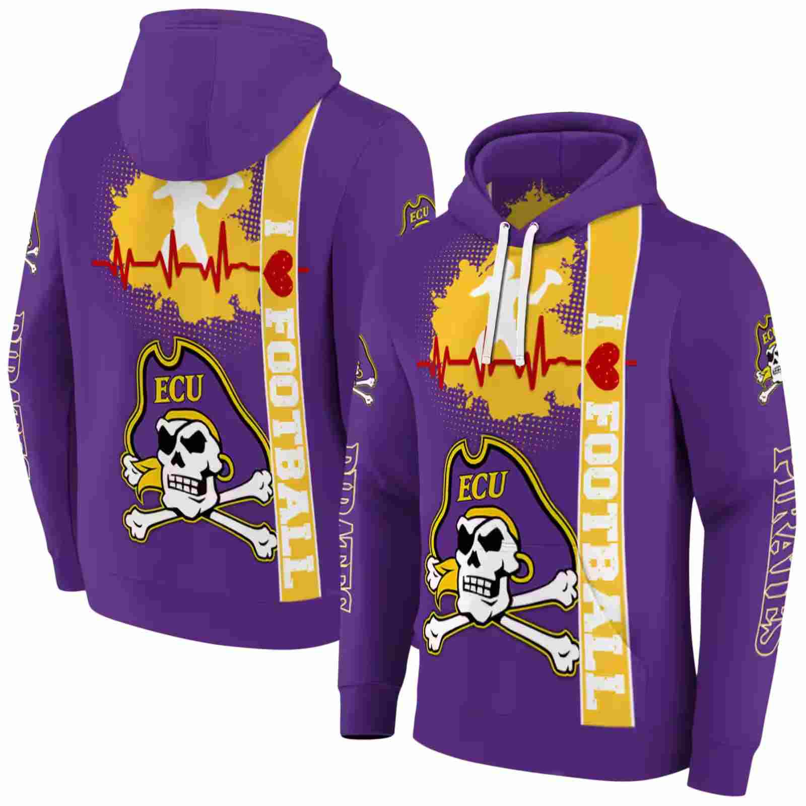 east carolina pirates football heartbeat purple hoodie fashion forward