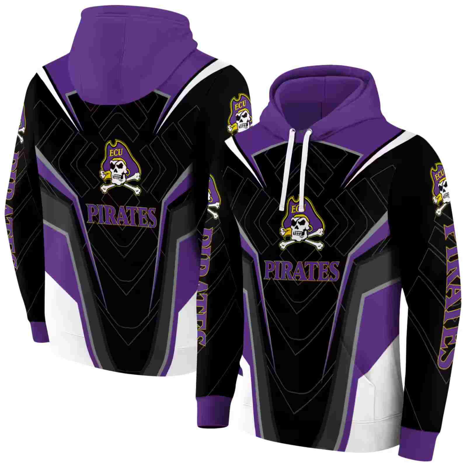 east carolina pirates futuristic pattern purple black hoodie fashion forward