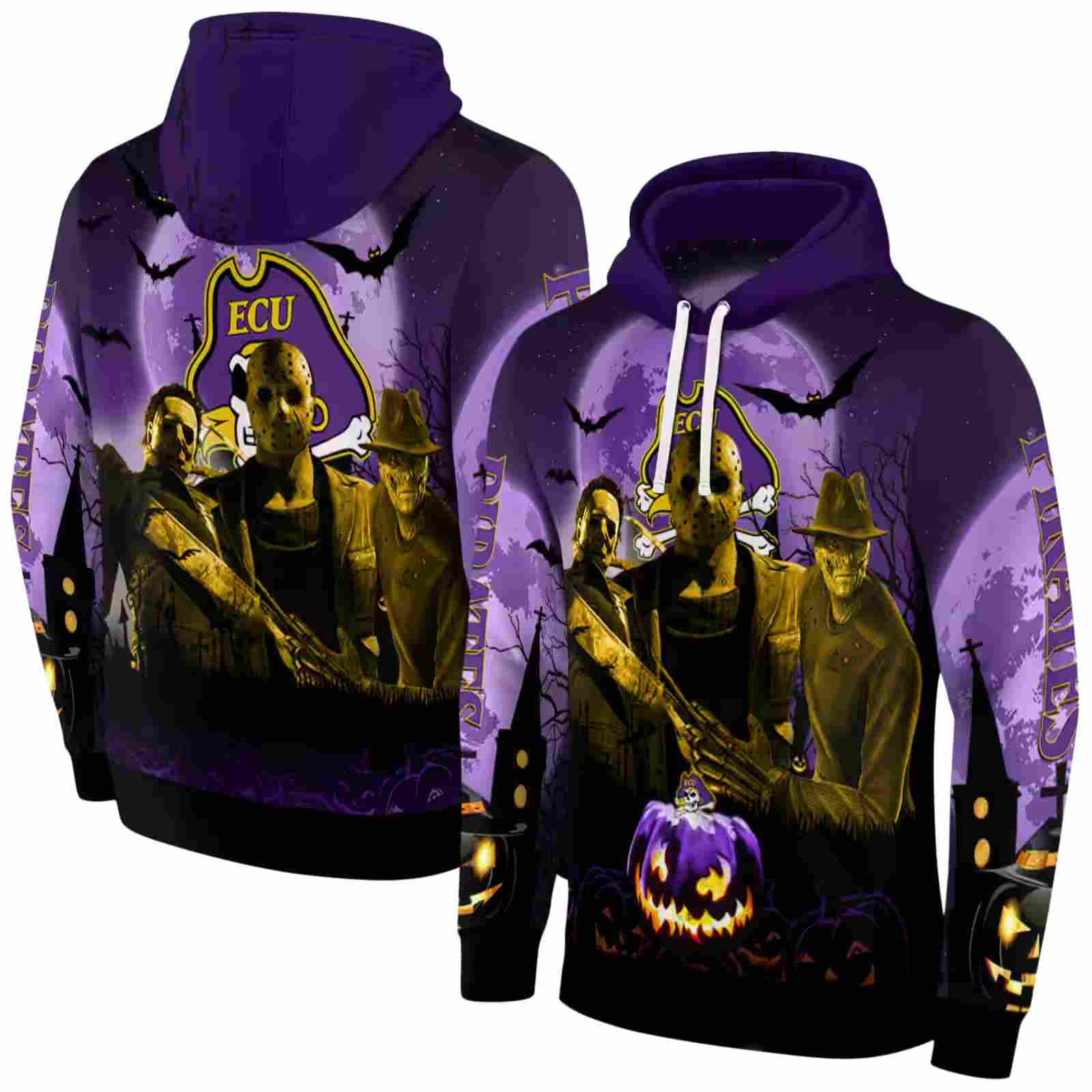 east carolina pirates halloween vibes purple black hoodie fashion forward