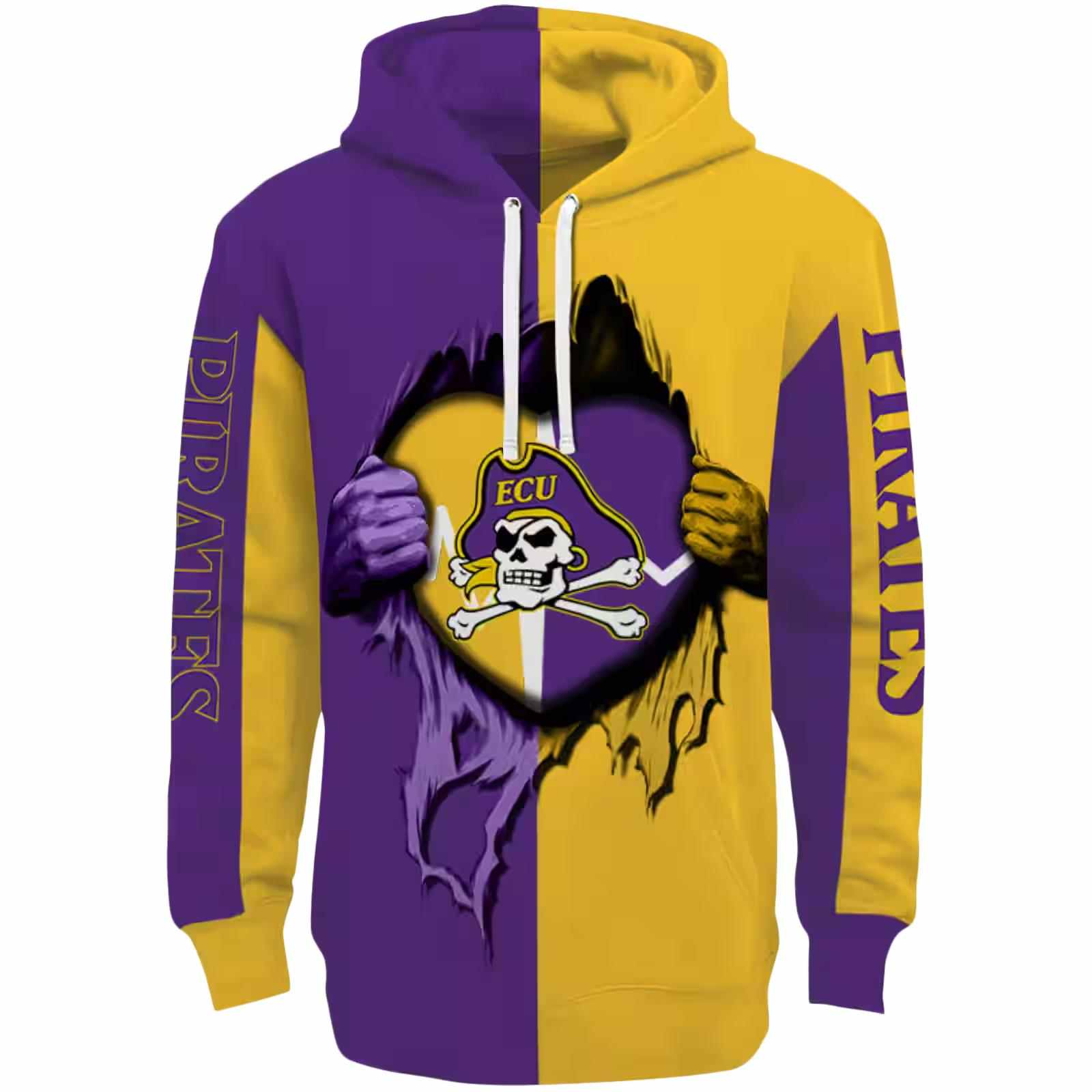 East Carolina Pirates Heartbeat Graphic Purple Hoodie