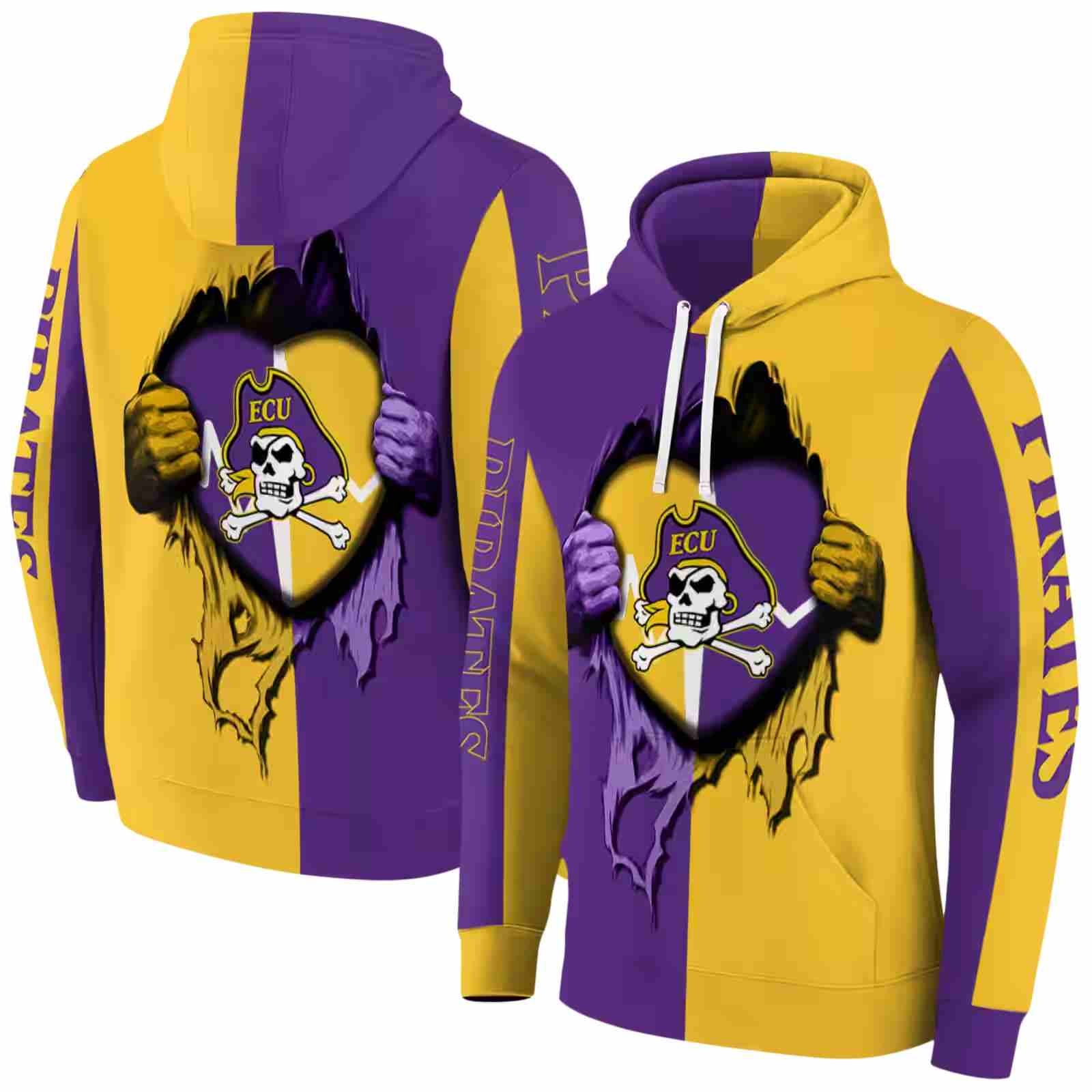 east carolina pirates heartbeat graphic purple hoodie fashion forward