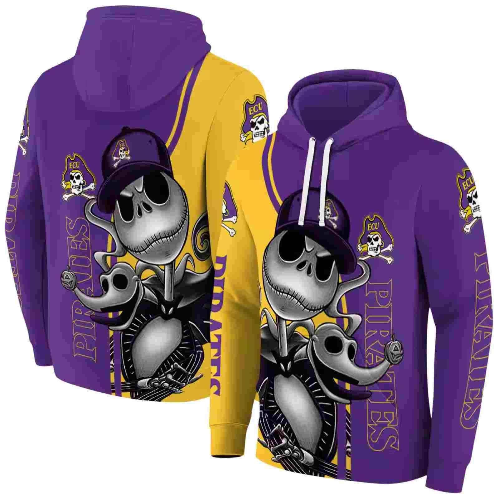 east carolina pirates jack skellington purple hoodie fashion forward