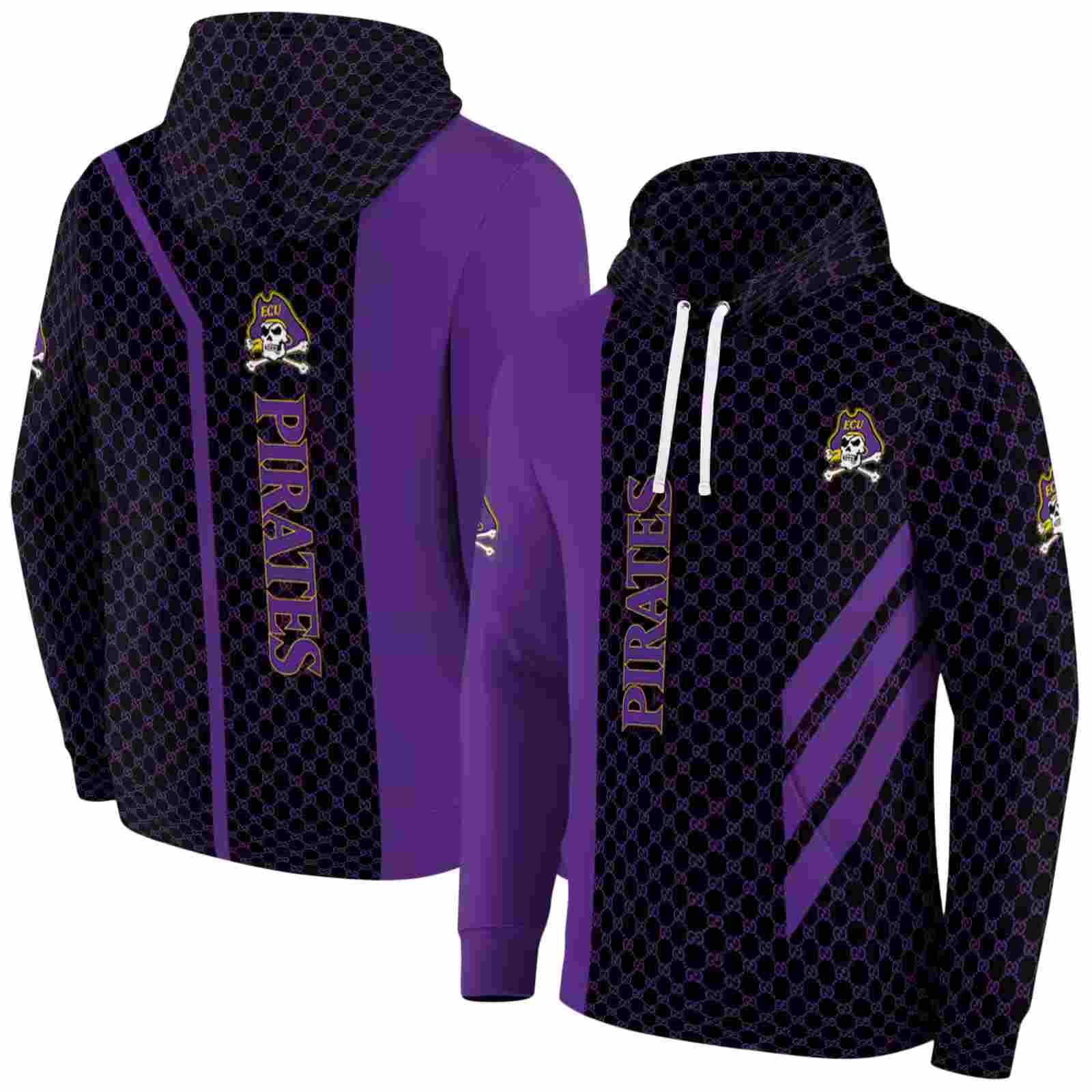 east carolina pirates monogram pattern purple hoodie fashion forward