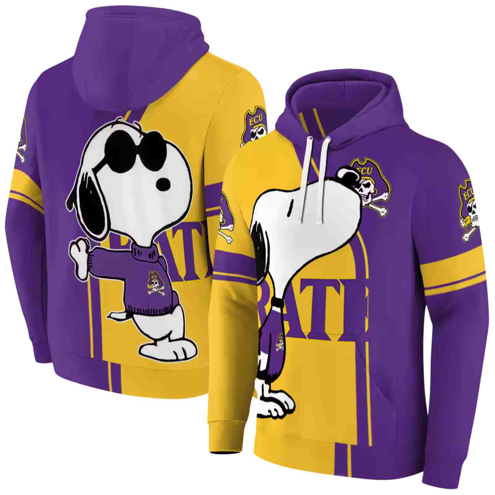 east carolina pirates playful snoopy purple hoodie fashion forward