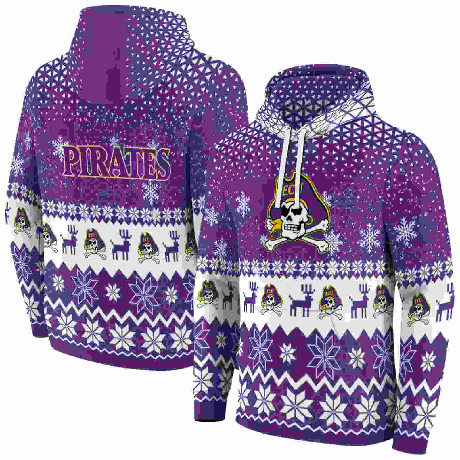 east carolina pirates reindeer motif purple hoodie fashion forward