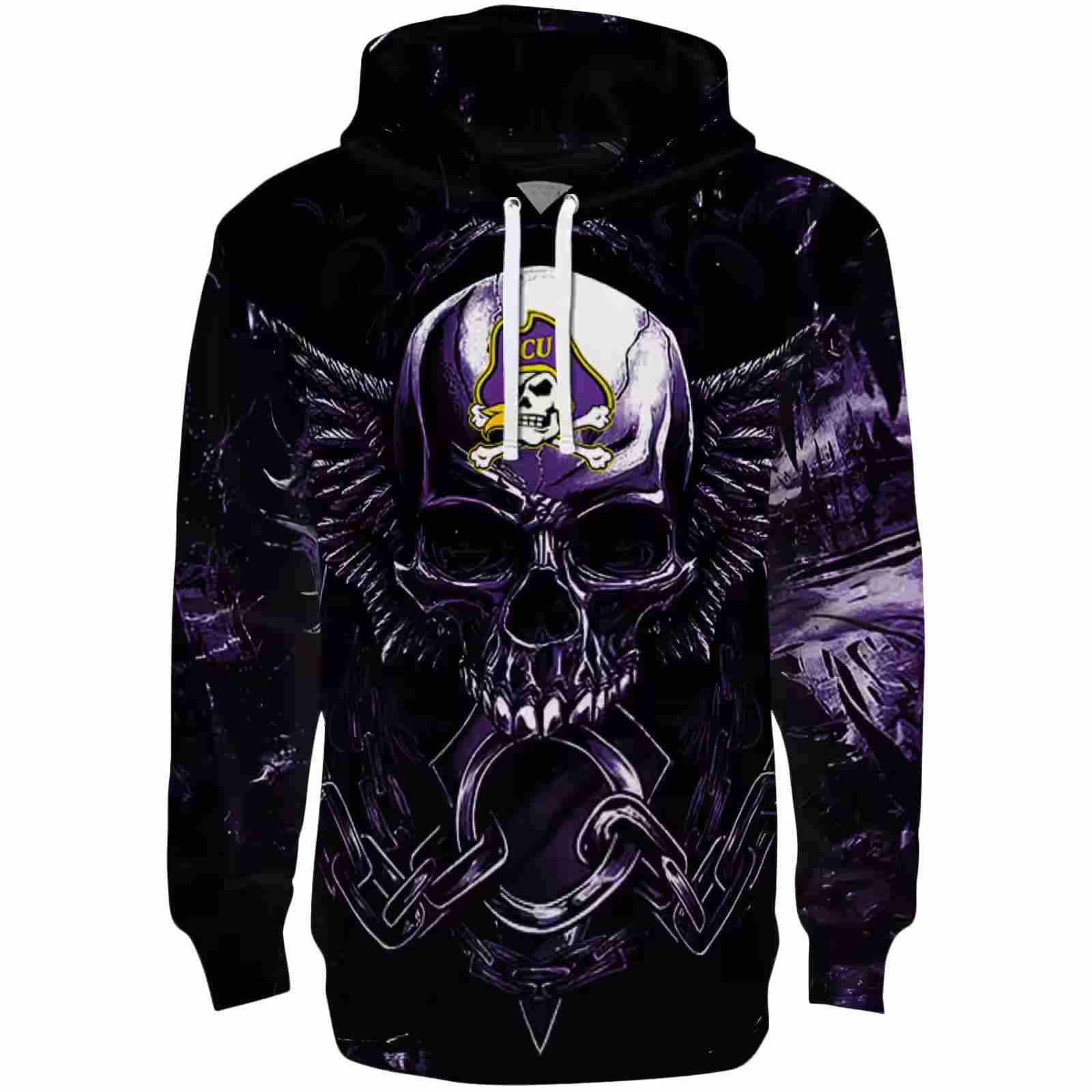 East Carolina Pirates Skull Artwork Purple Black Hoodie