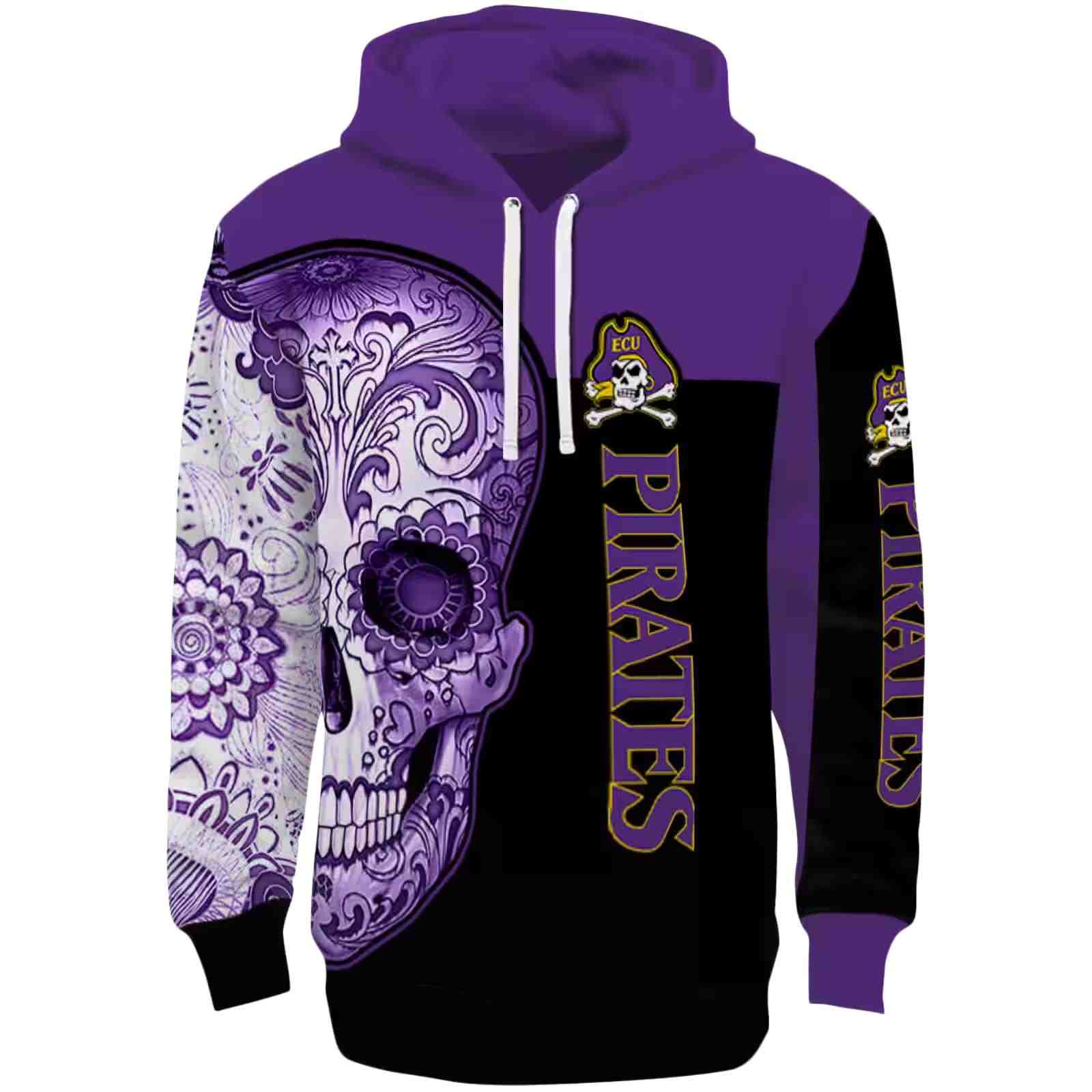 East Carolina Pirates Sugar Skull Purple Black Hoodie