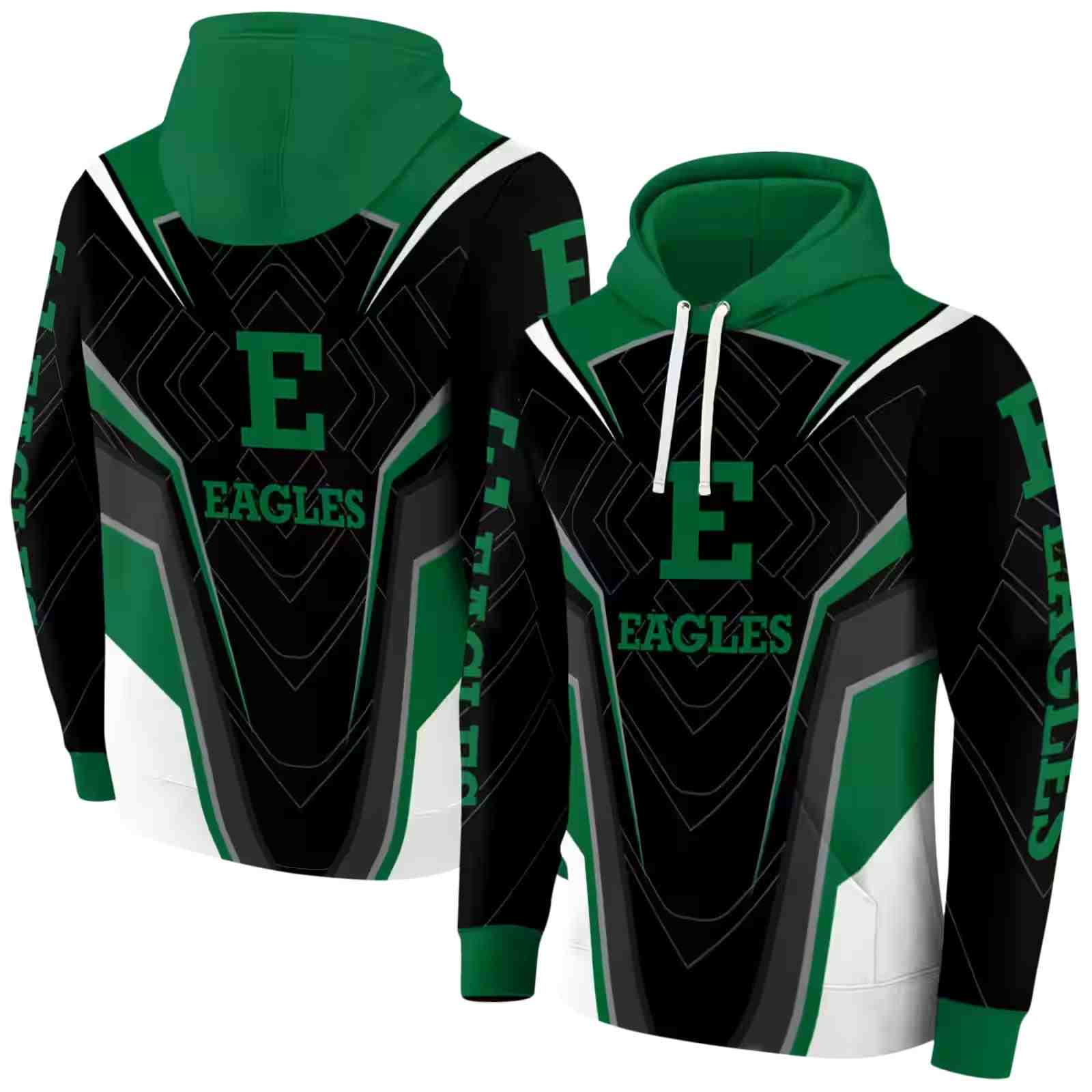 eastern michigan eagles futuristic pattern green black hoodie fashion forward