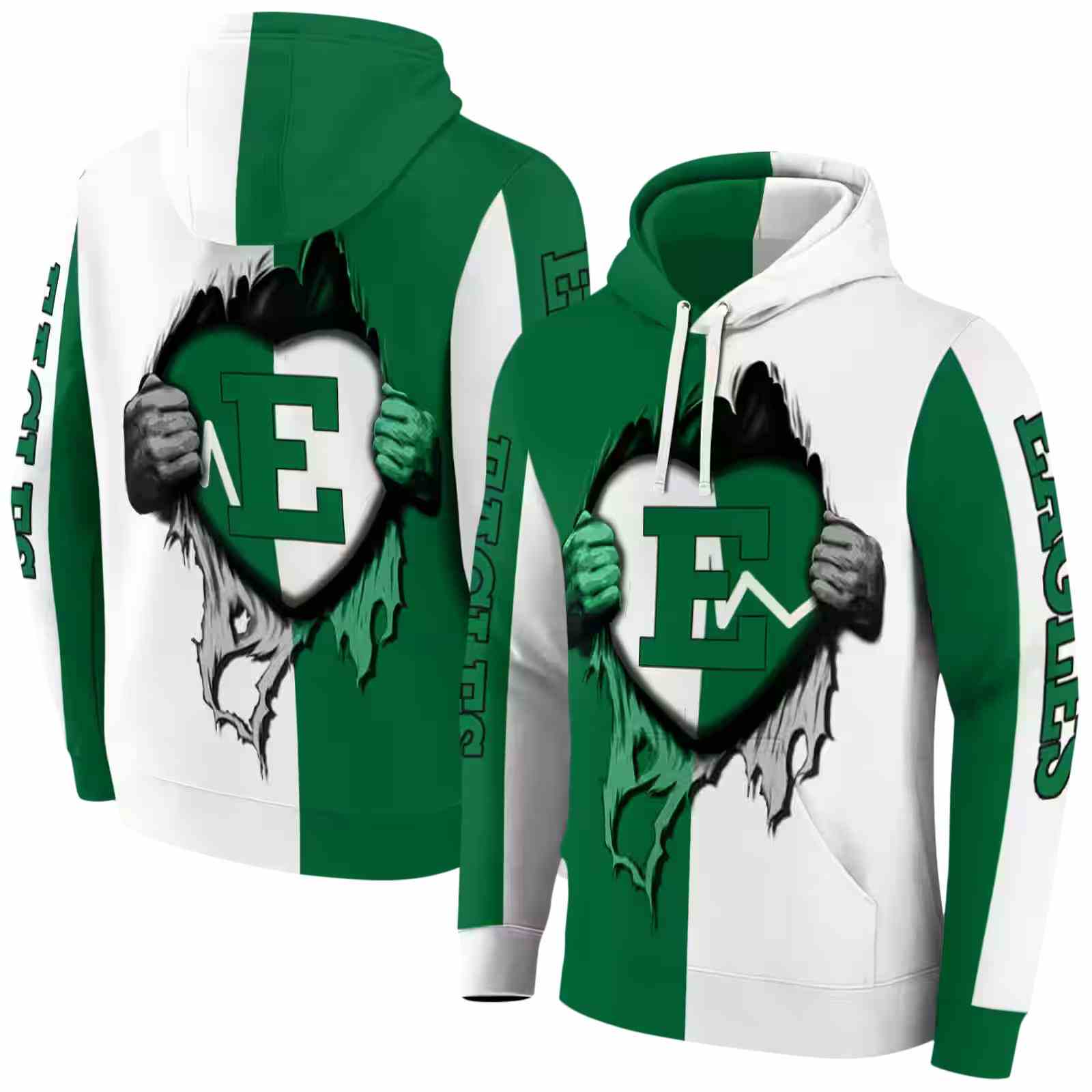eastern michigan eagles heartbeat graphic green hoodie fashion forward
