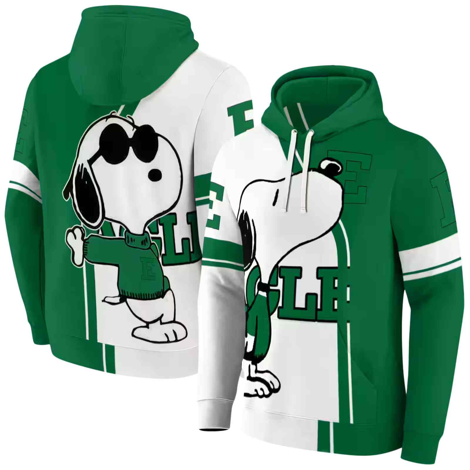 eastern michigan eagles playful snoopy green hoodie fashion forward