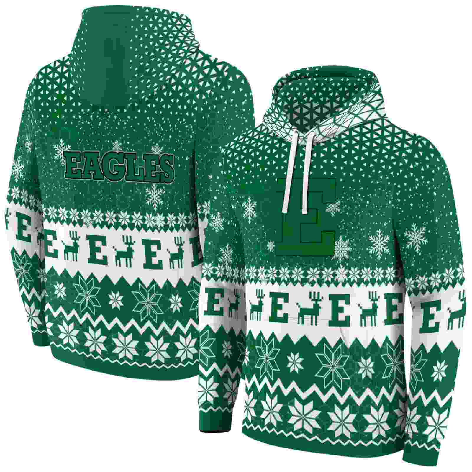 eastern michigan eagles reindeer motif green hoodie fashion forward