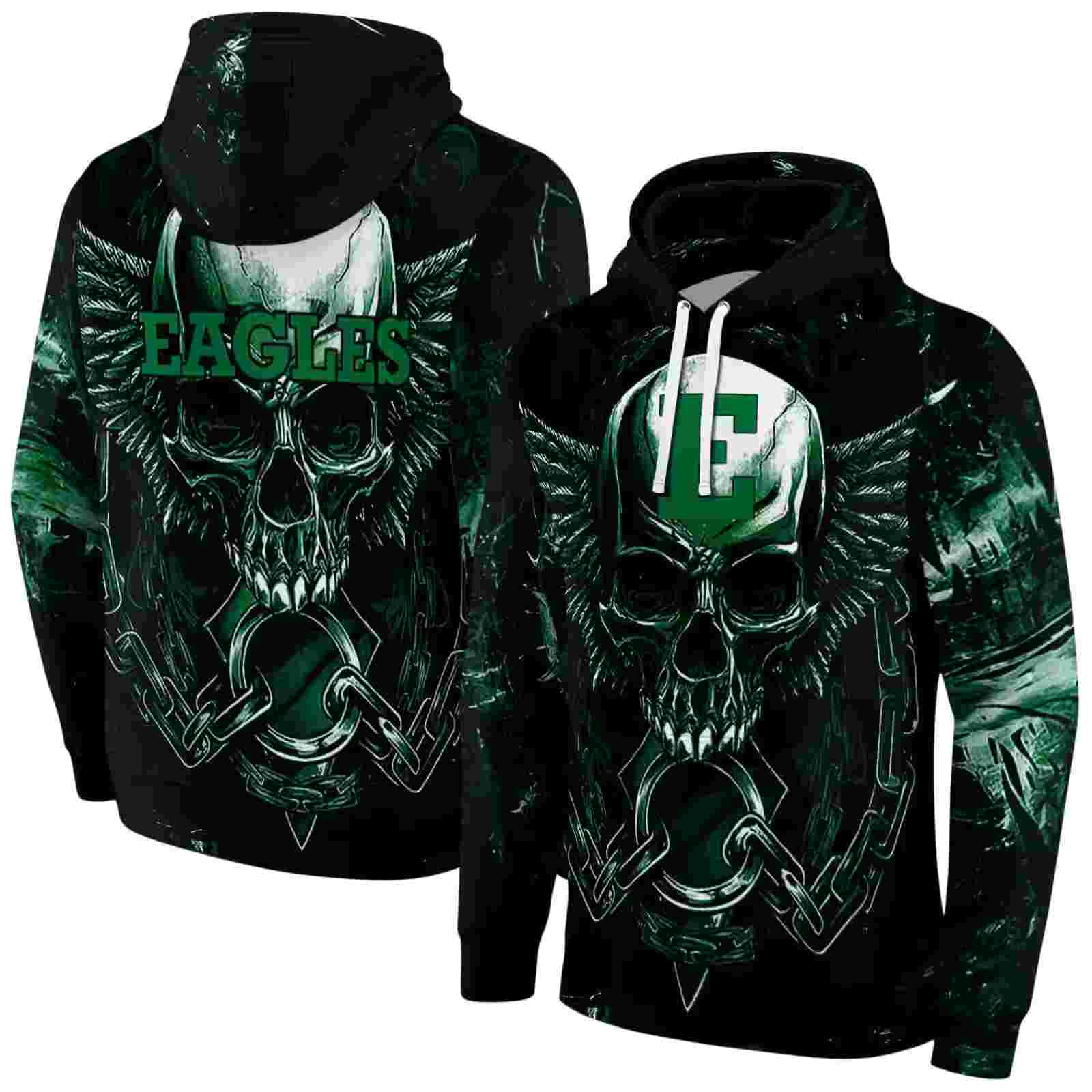 eastern michigan eagles skull artwork green black hoodie fashion forward