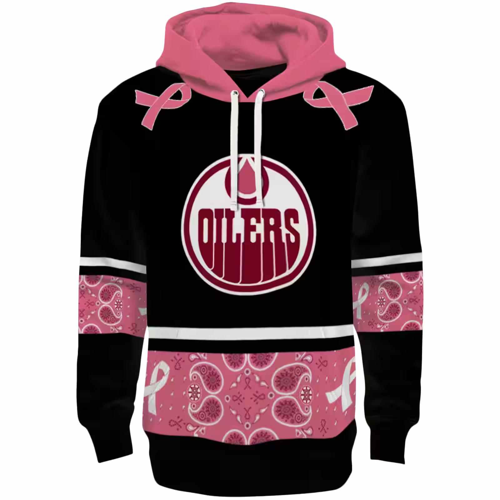 Edmonton Oilers Awareness Ribbon Black Pink Hoodie