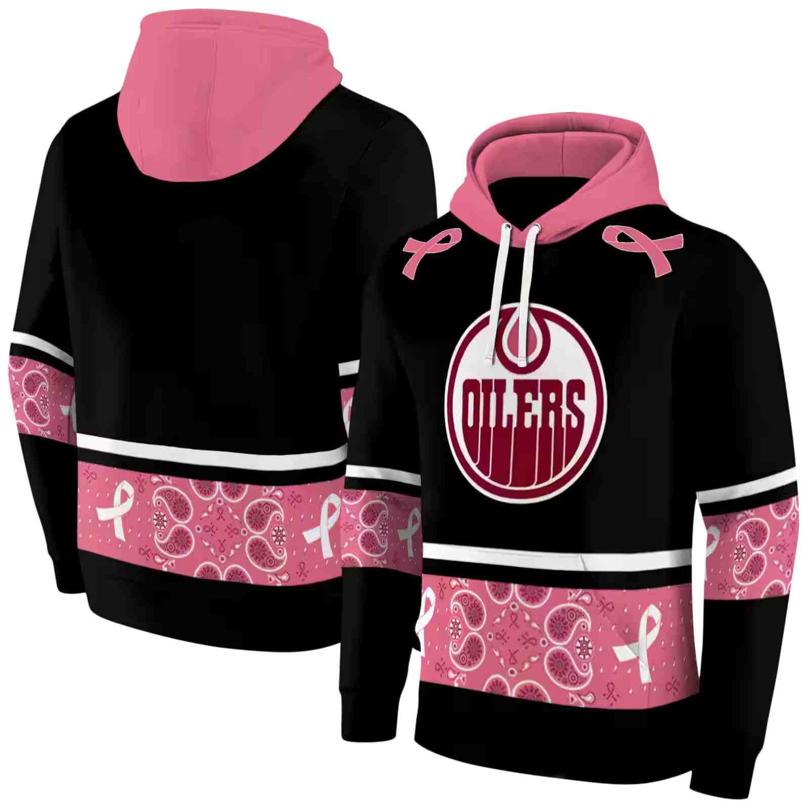 edmonton oilers awareness ribbon black pink hoodie fashion forward