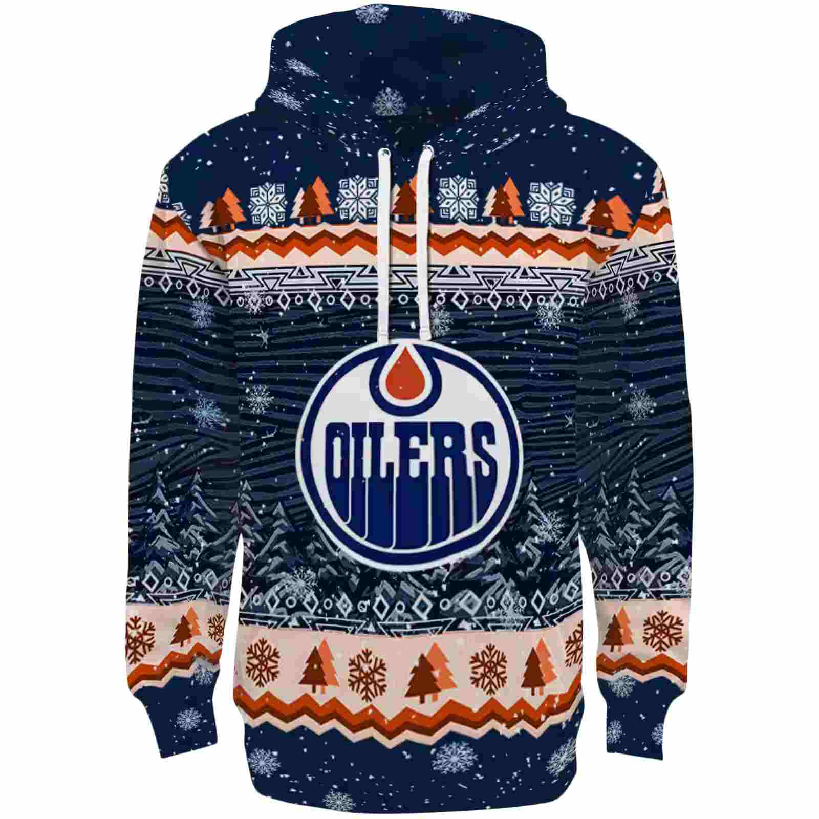 Edmonton Oilers Christmas Trees Blue Hoodie