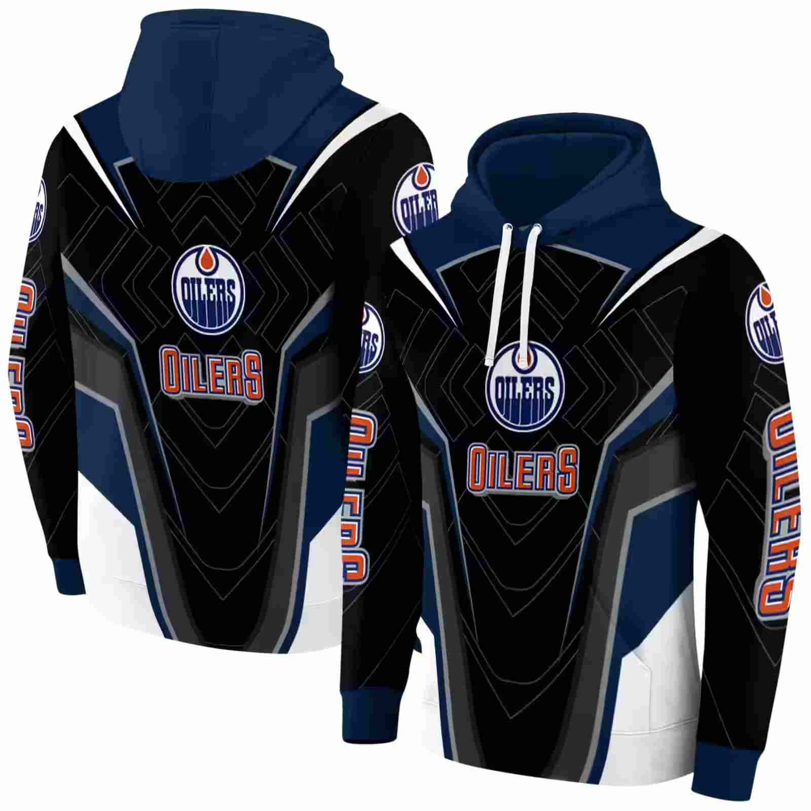 edmonton oilers futuristic pattern blue black hoodie fashion forward