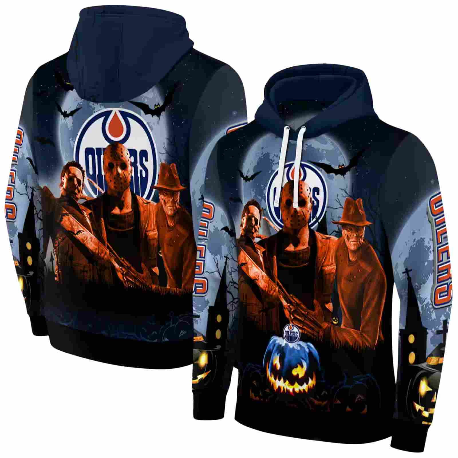 edmonton oilers halloween vibes blue black hoodie fashion forward