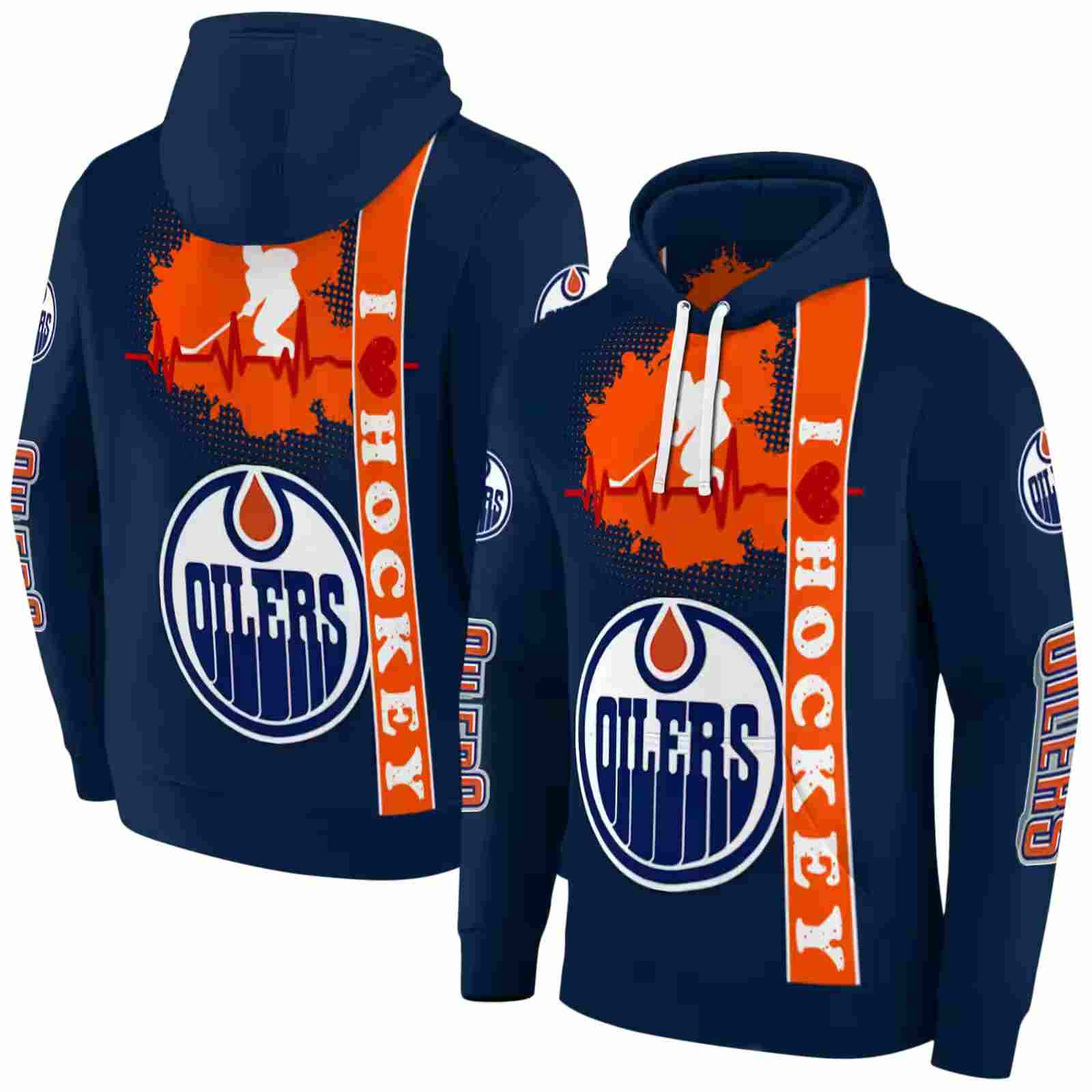 edmonton oilers hockey heartbeat blue hoodie fashion forward