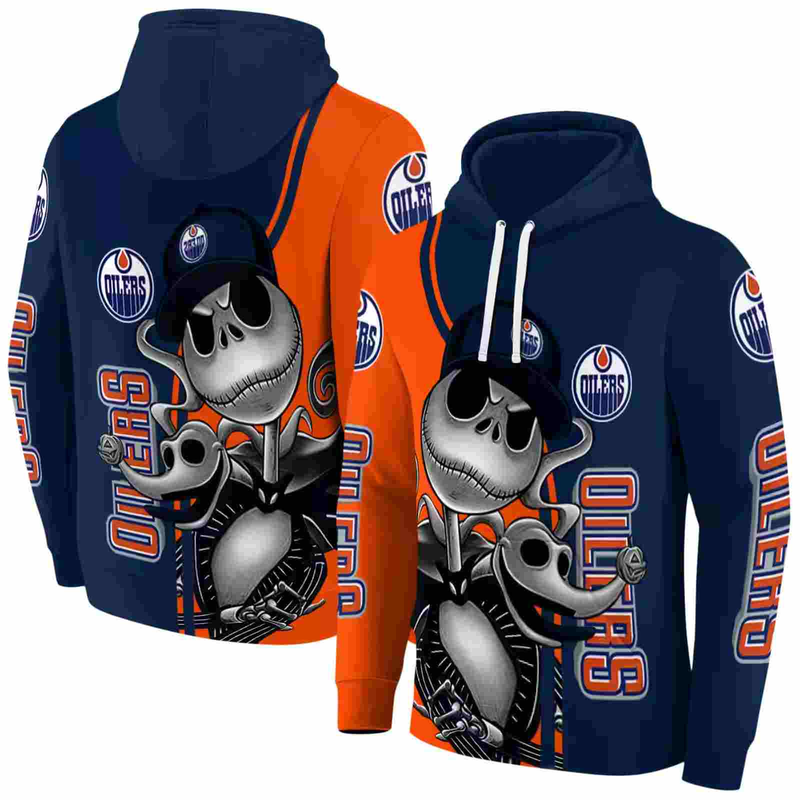 edmonton oilers jack skellington blue hoodie fashion forward