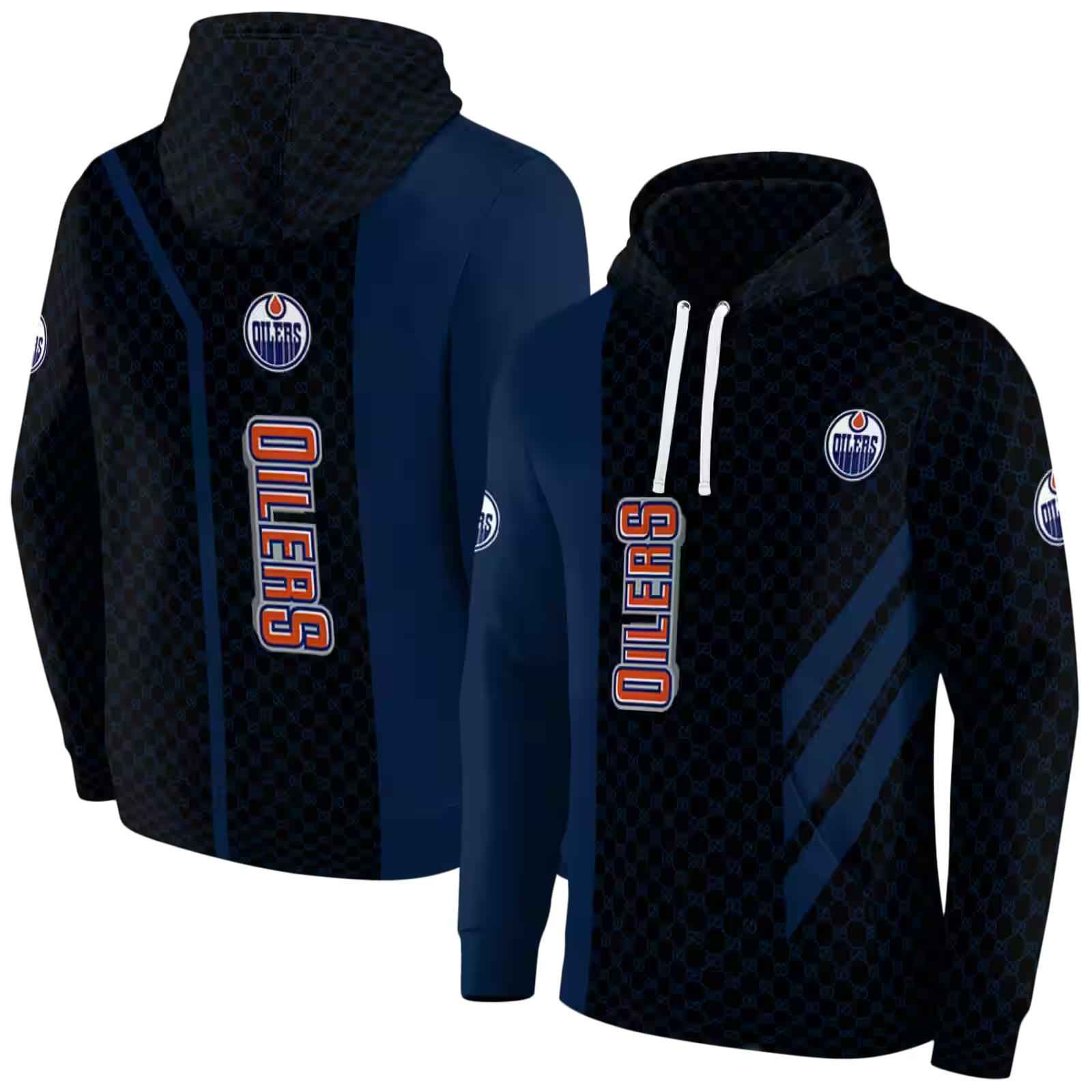 edmonton oilers monogram pattern blue hoodie fashion forward