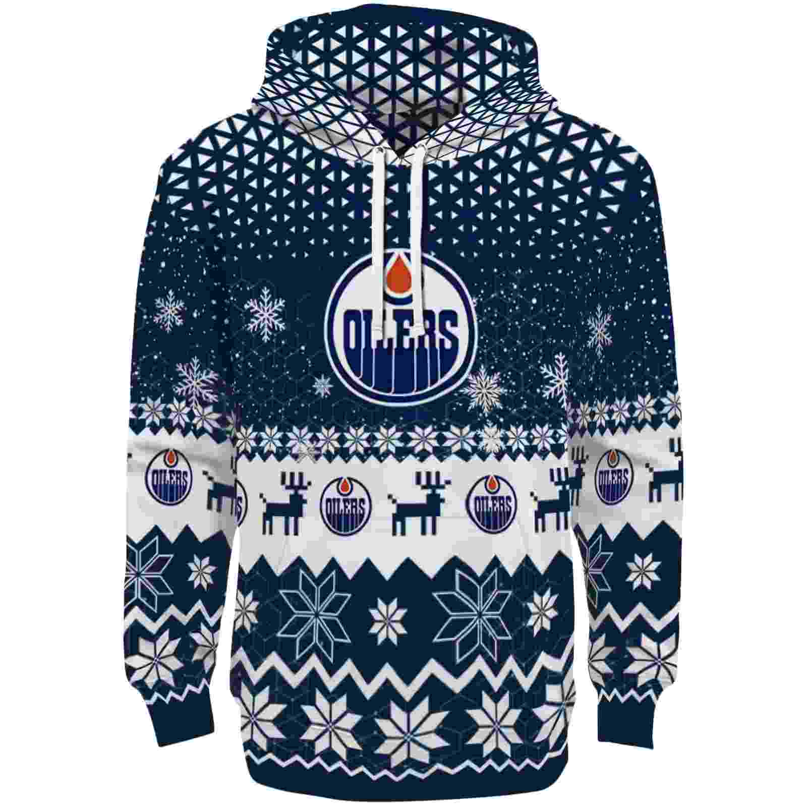 Edmonton Oilers Reindeer Motif Blue Hoodie