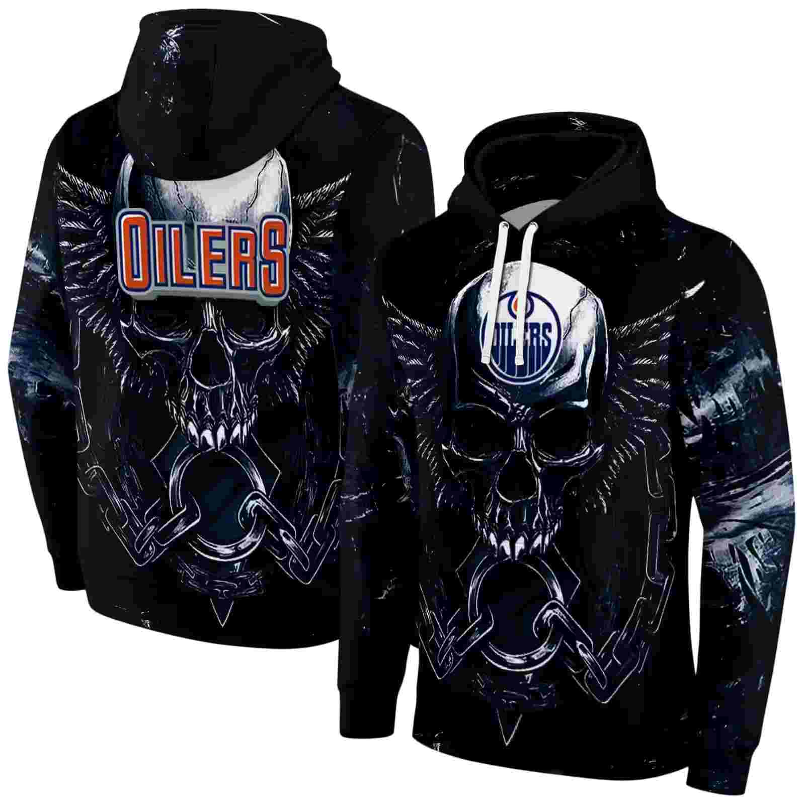 edmonton oilers skull artwork blue black hoodie fashion forward