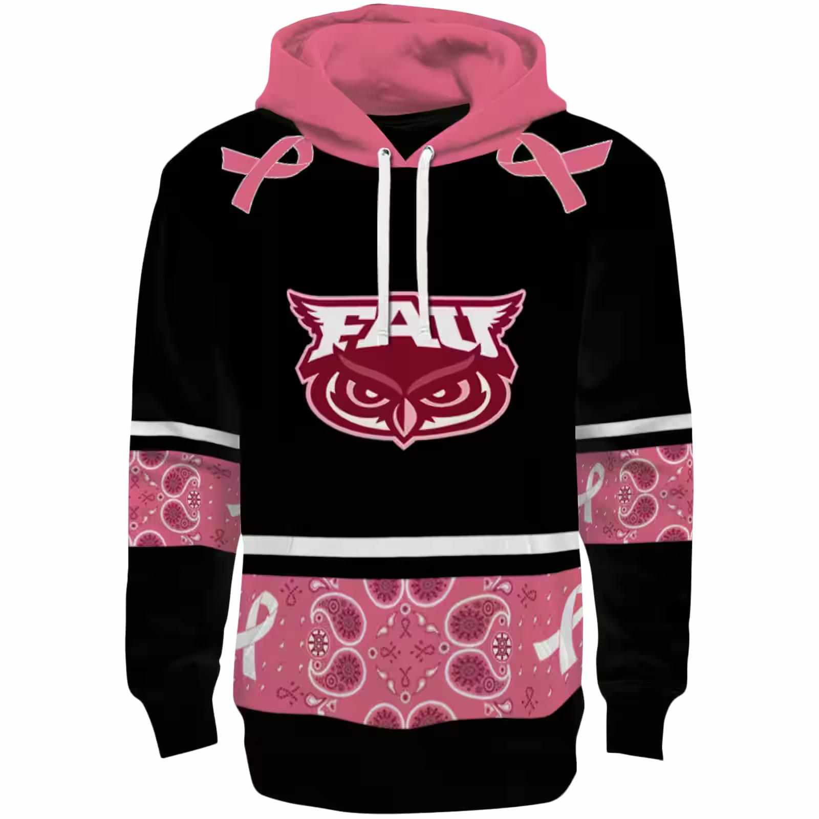 Florida Atlantic Owls Awareness Ribbon Black Pink Hoodie