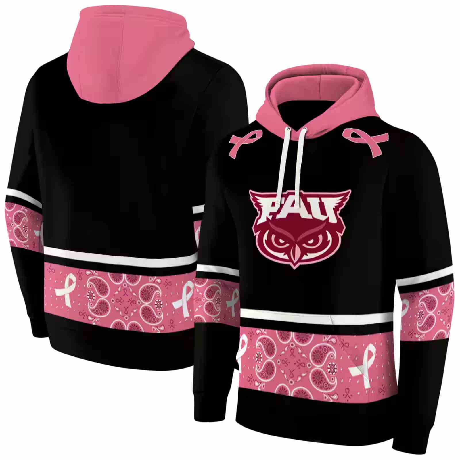 florida atlantic owls awareness ribbon black pink hoodie fashion forward