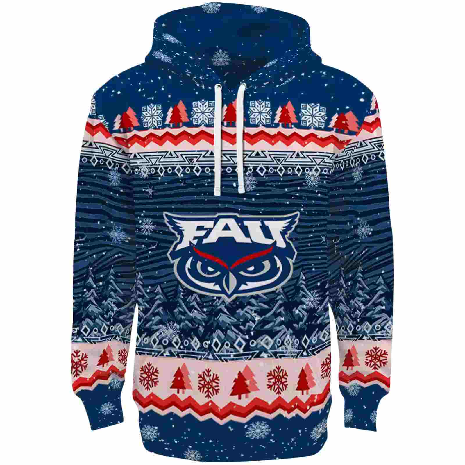 Florida Atlantic Owls Christmas Trees Blue Hoodie