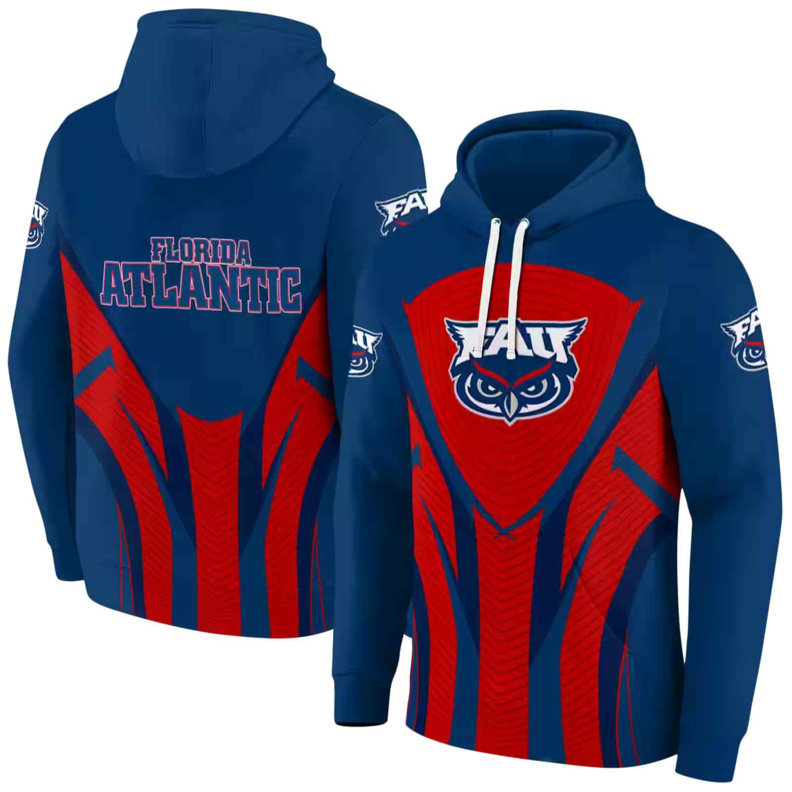 florida atlantic owls concentric lines blue black hoodie fashion forward