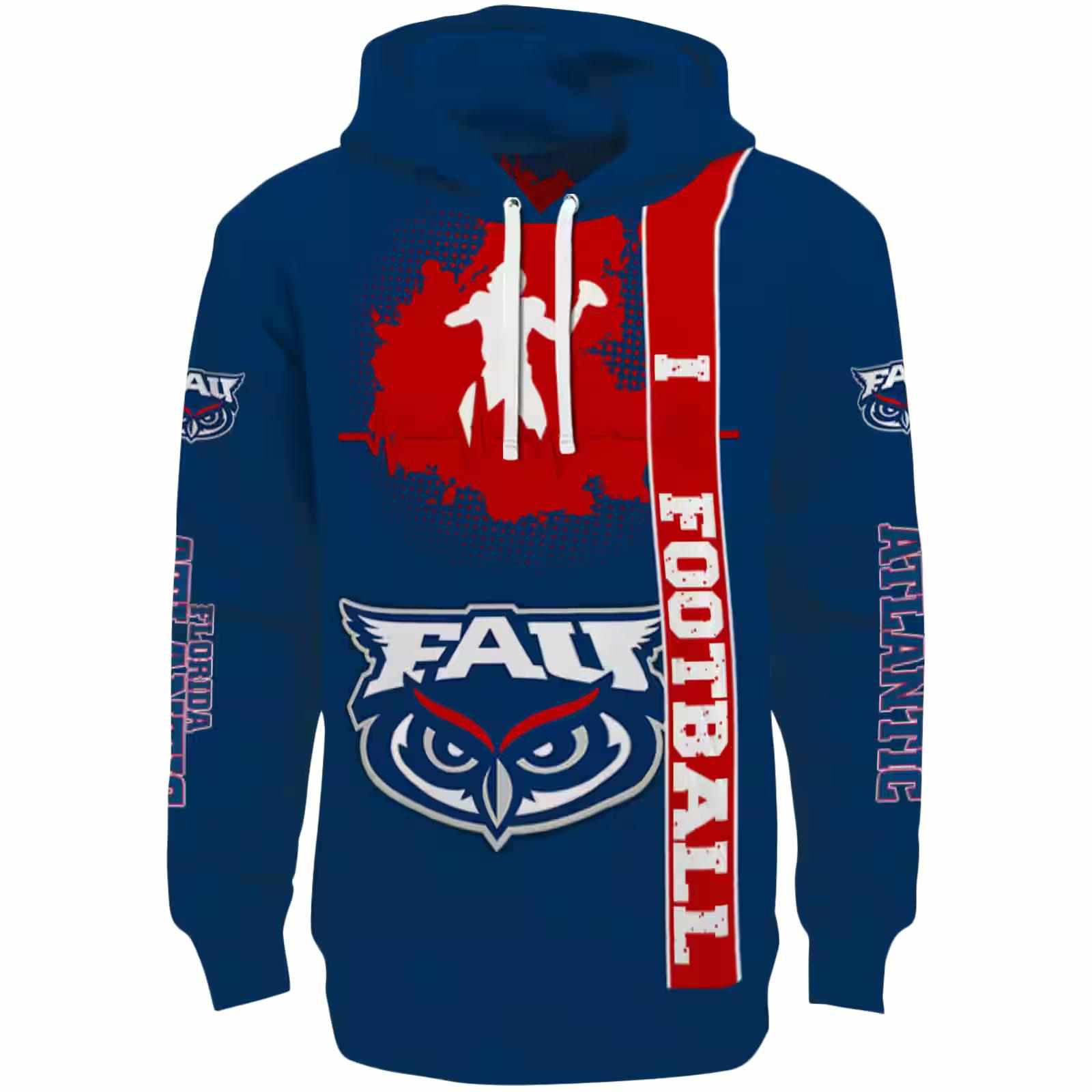 Florida Atlantic Owls Football Heartbeat Blue Hoodie