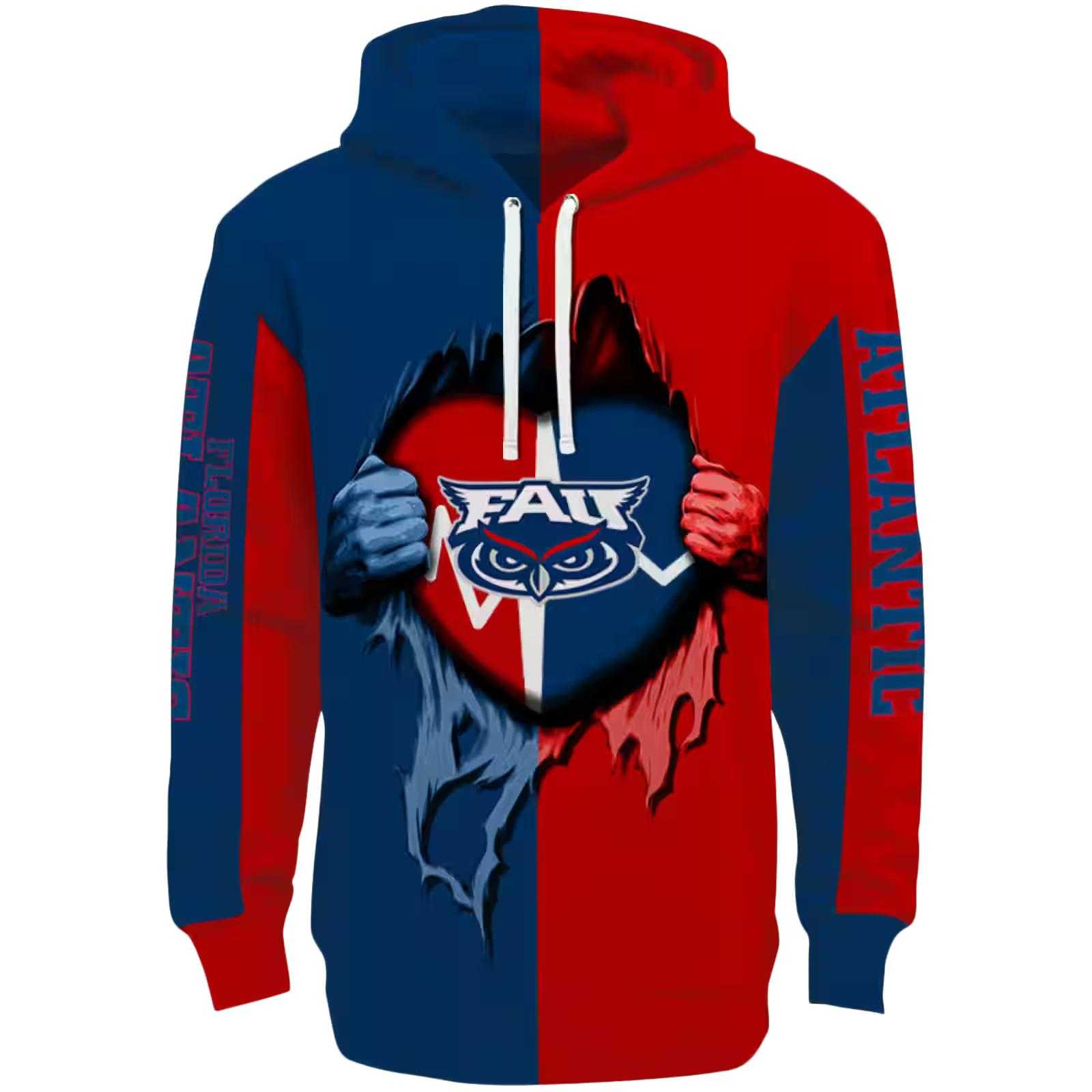 Florida Atlantic Owls Heartbeat Graphic Blue Hoodie