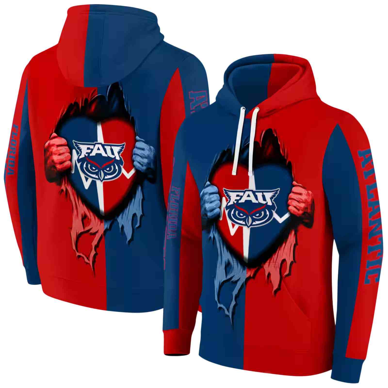 florida atlantic owls heartbeat graphic blue hoodie fashion forward