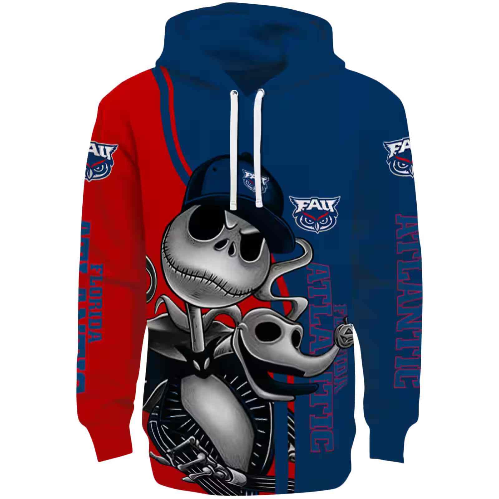 Florida Atlantic Owls Jack Skellington Blue Hoodie