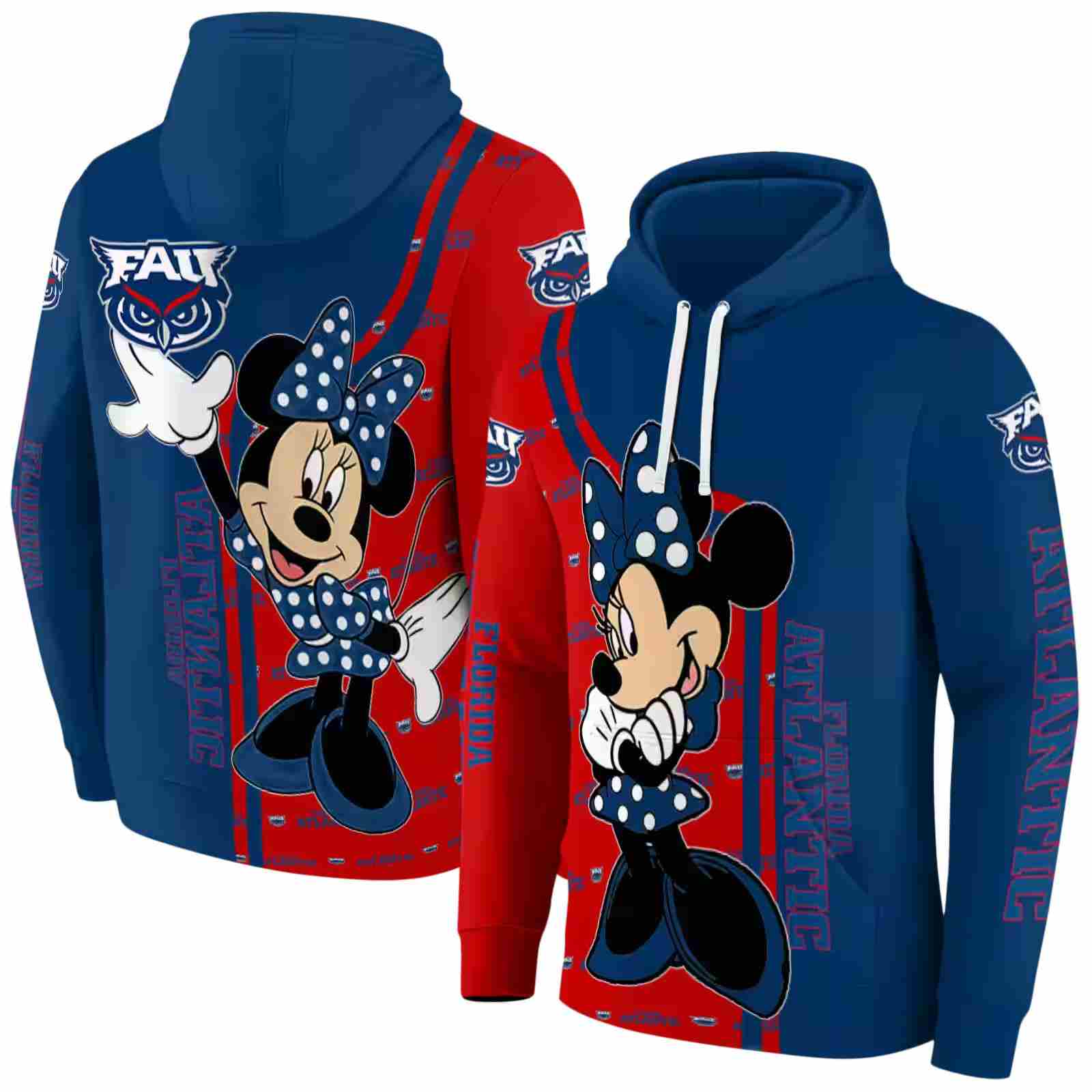 florida atlantic owls minnie mouse blue hoodie fashion forward