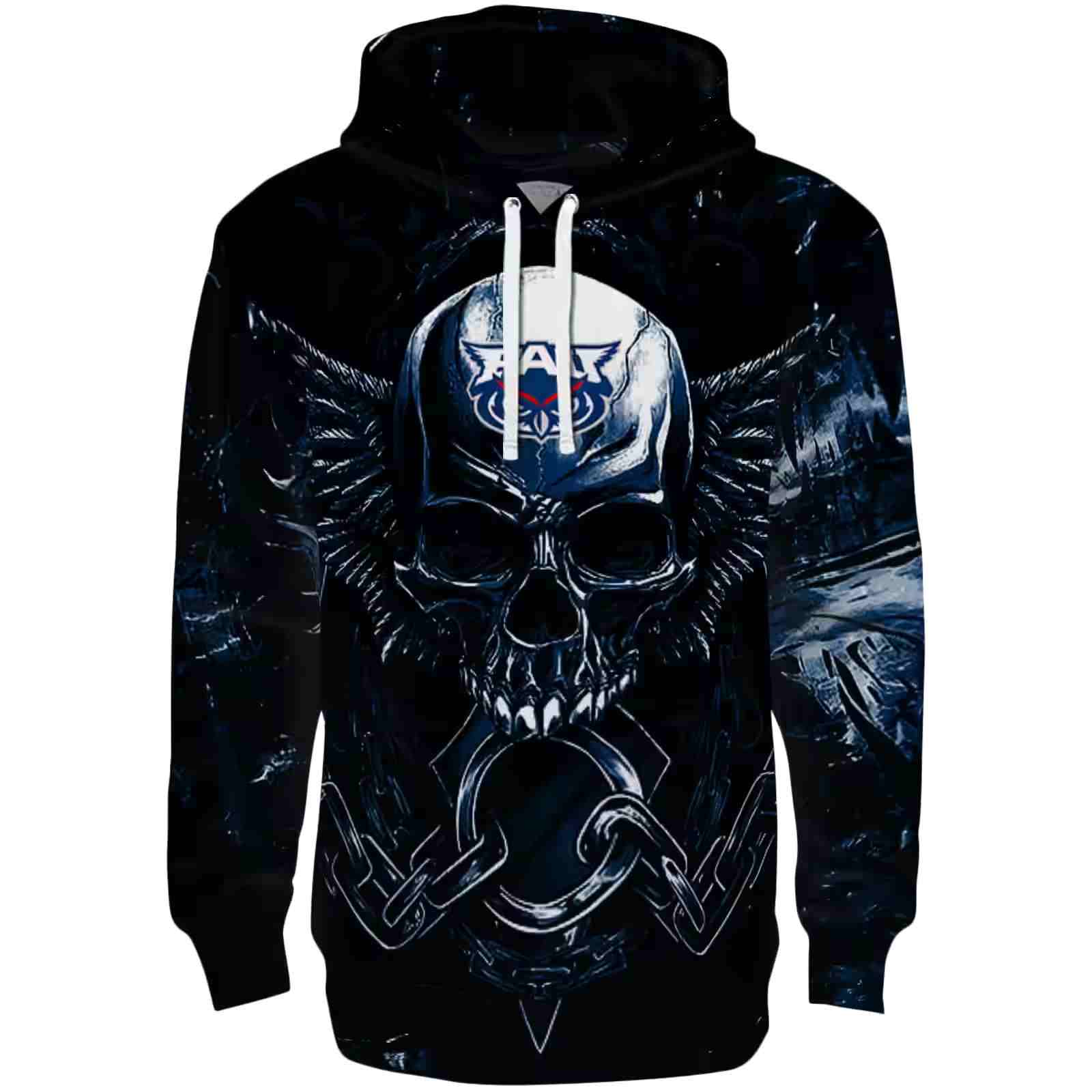 Florida Atlantic Owls Skull Artwork Blue Black Hoodie