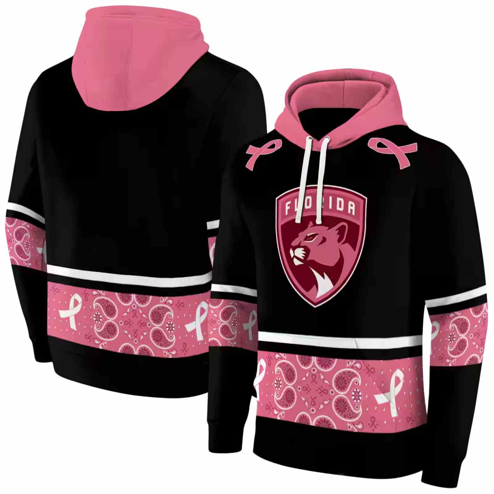 florida panthers awareness ribbon black pink hoodie fashion forward