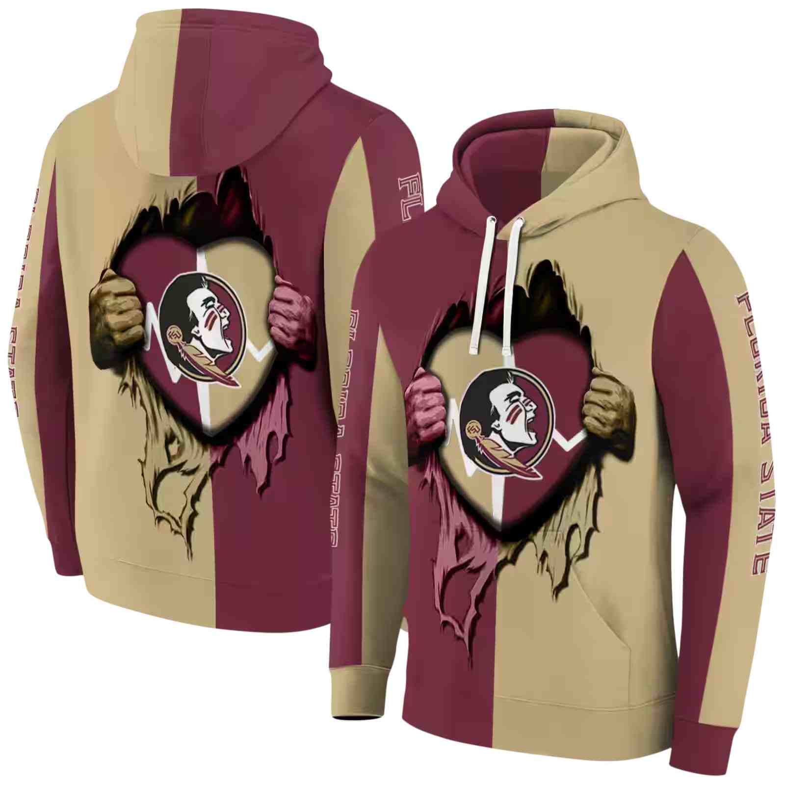 florida state seminoles heartbeat graphic garnet hoodie fashion forward