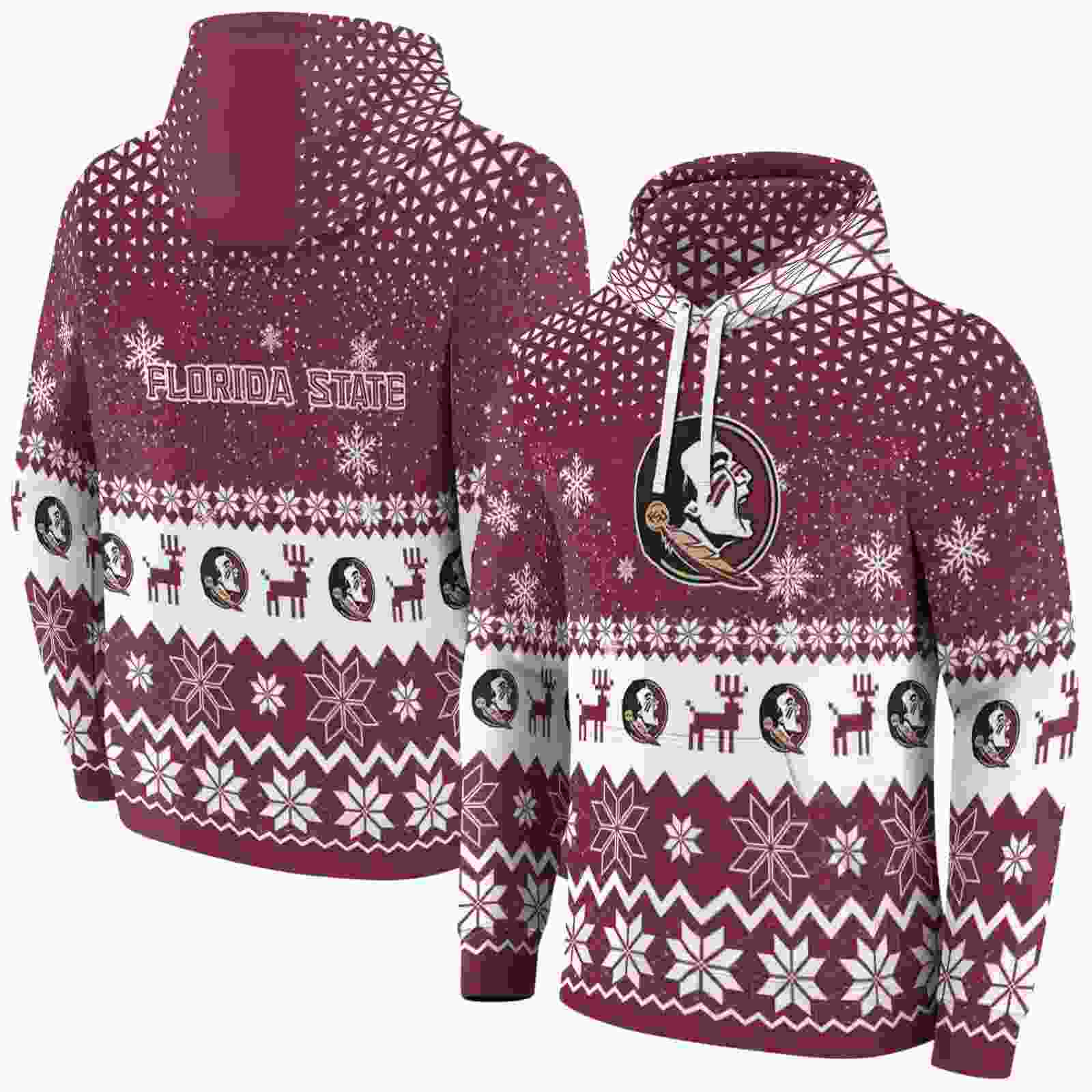 florida state seminoles reindeer motif garnet hoodie fashion forward