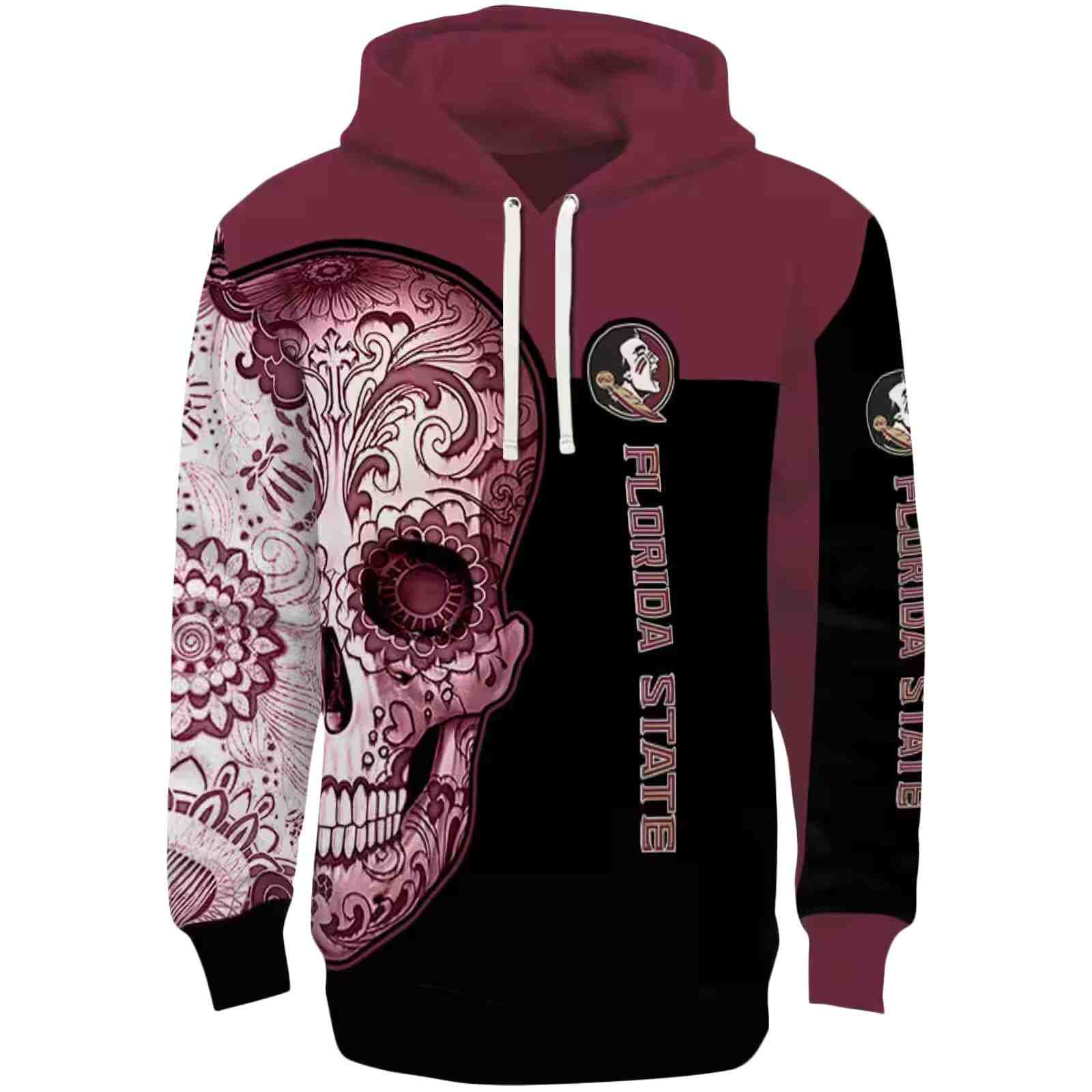 Florida State Seminoles Sugar Skull Garnet Black Hoodie