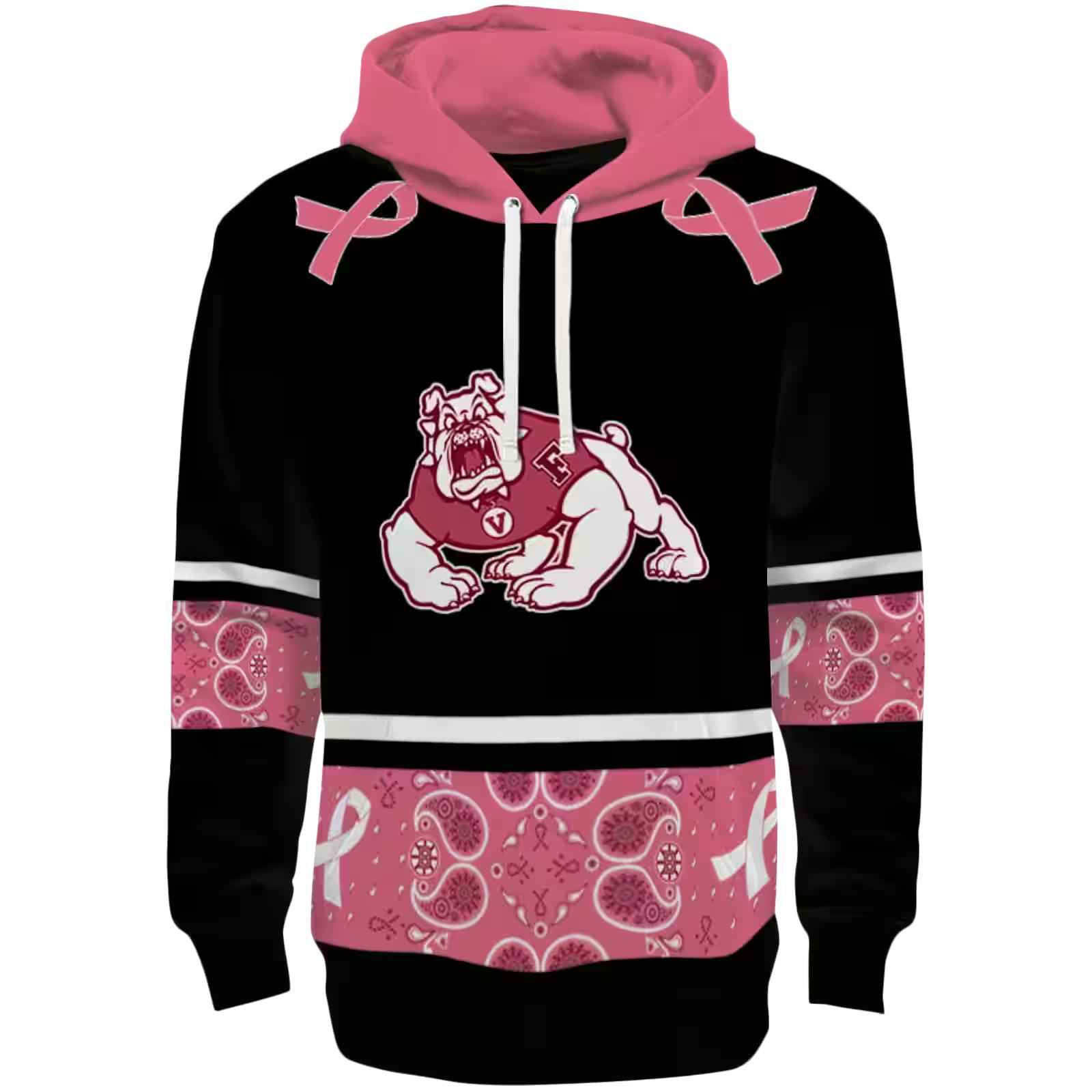 Fresno State Bulldogs Awareness Ribbon Black Pink Hoodie