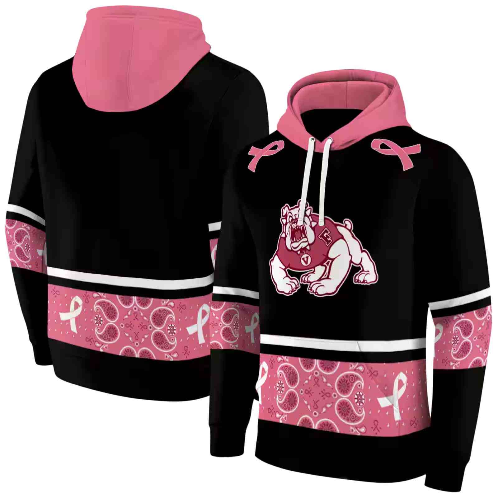 fresno state bulldogs awareness ribbon black pink hoodie fashion forward