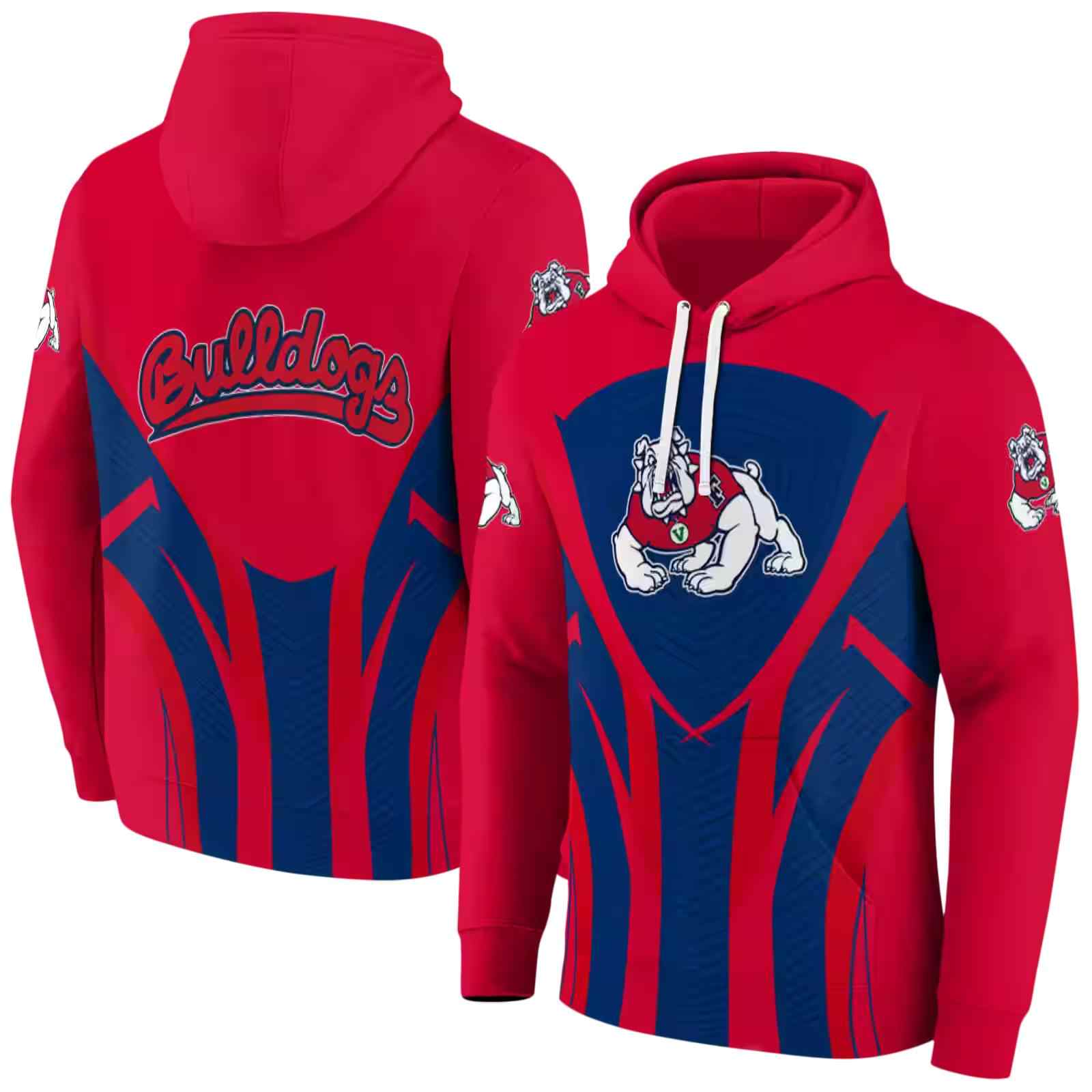 fresno state bulldogs concentric lines red black hoodie fashion forward